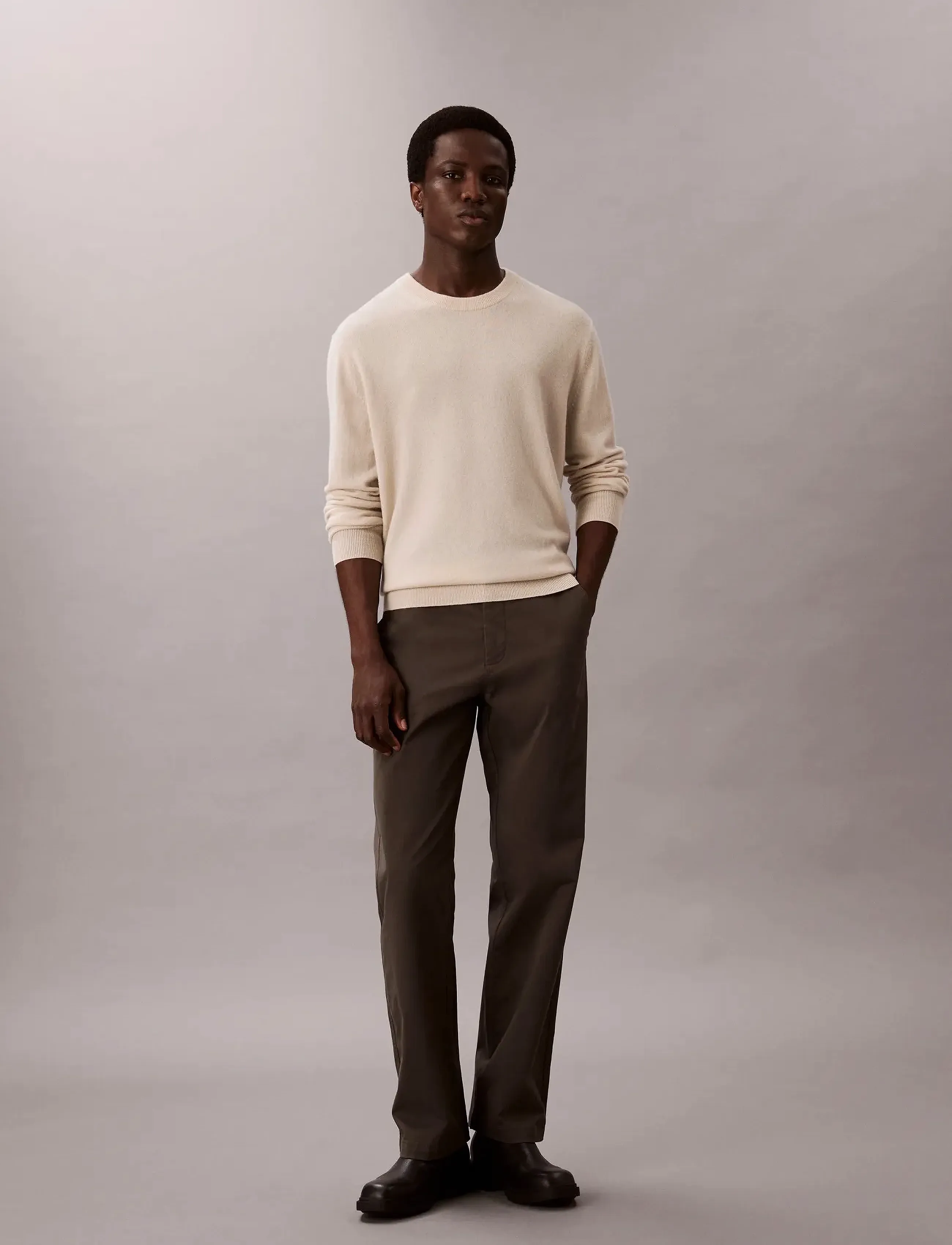 Calvin Klein LS CLASSIC CASHMERE CREWNECK 12G - Strik - BIRCH / cream