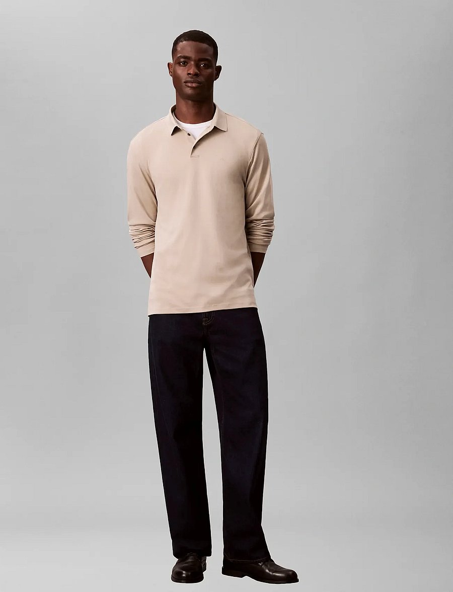 Calvin Klein - LS SUPIMA COTTON SOLID POLO - langärmelig - ancient marble - 0