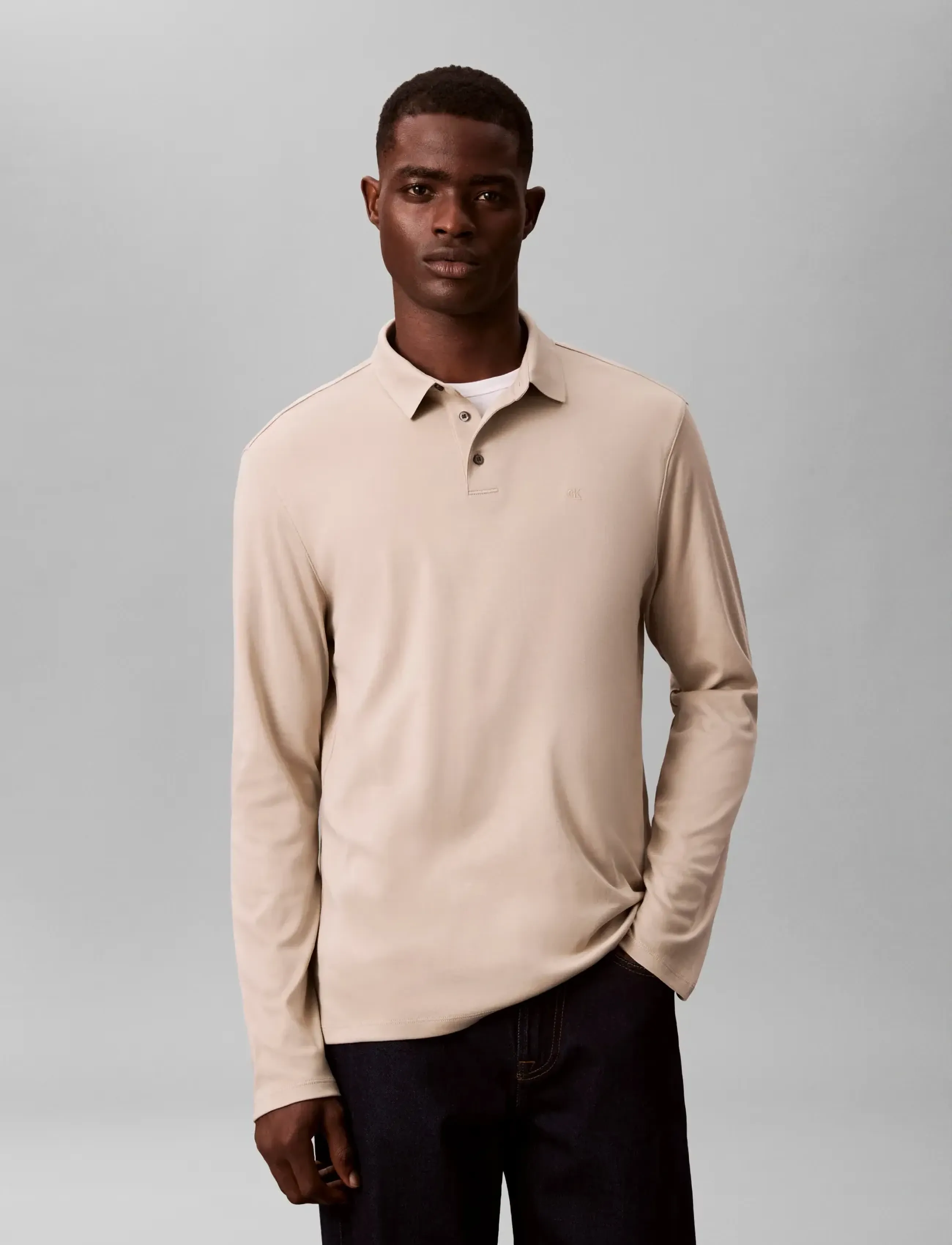 Calvin Klein - LS SUPIMA COTTON SOLID POLO - långärmade pikéer - ancient marble - 3