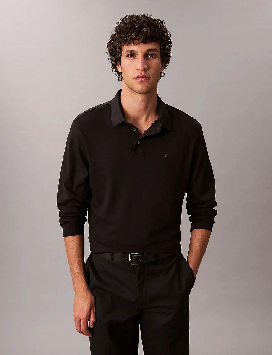 Calvin Klein - LS SUPIMA COTTON SOLID POLO - langärmelig - black - 0