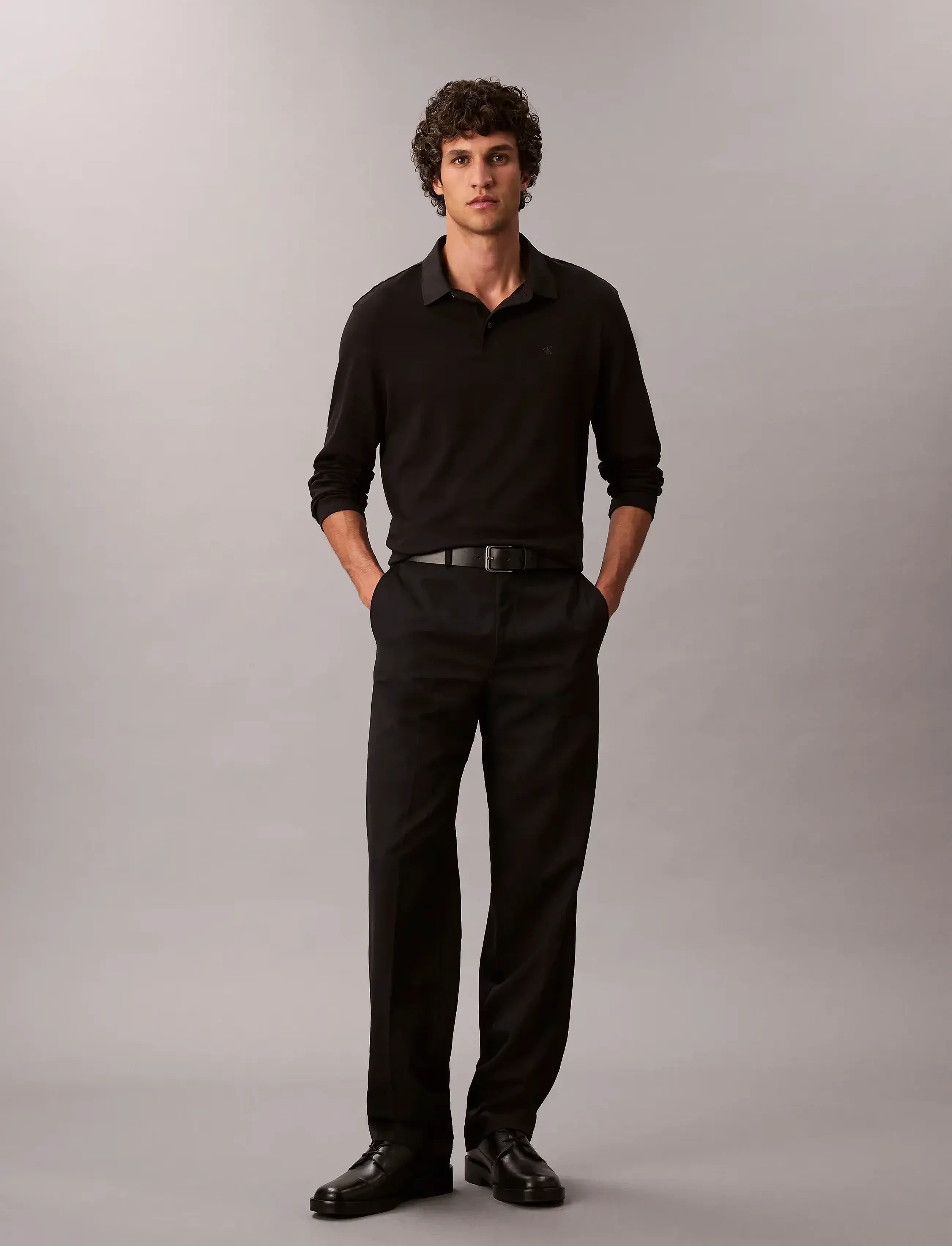 Calvin Klein - LS SUPIMA COTTON SOLID POLO - long-sleeved polos - black - 4