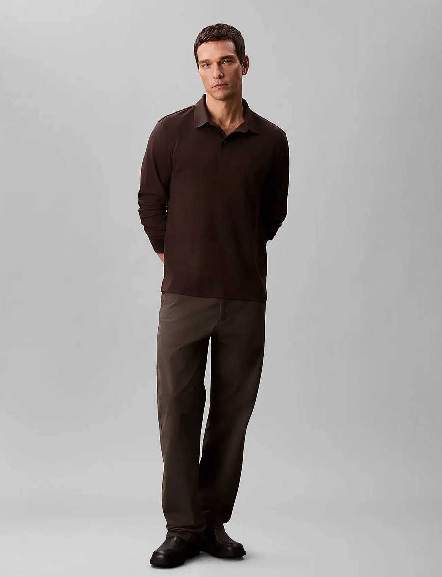 Calvin Klein - LS SUPIMA COTTON SOLID POLO - langærmede poloer - chocolate torte - 0