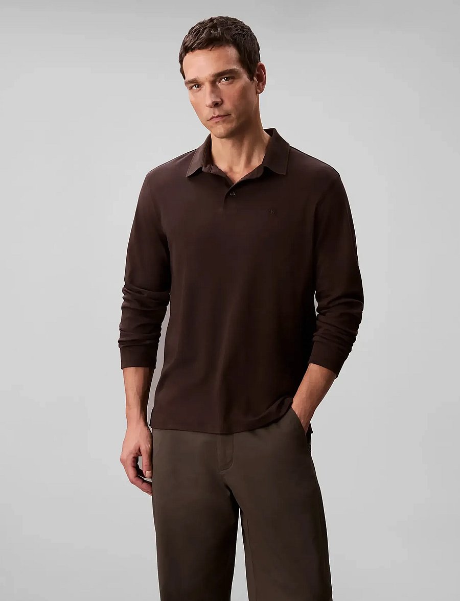 Calvin Klein - LS SUPIMA COTTON SOLID POLO - langærmede poloer - chocolate torte - 2