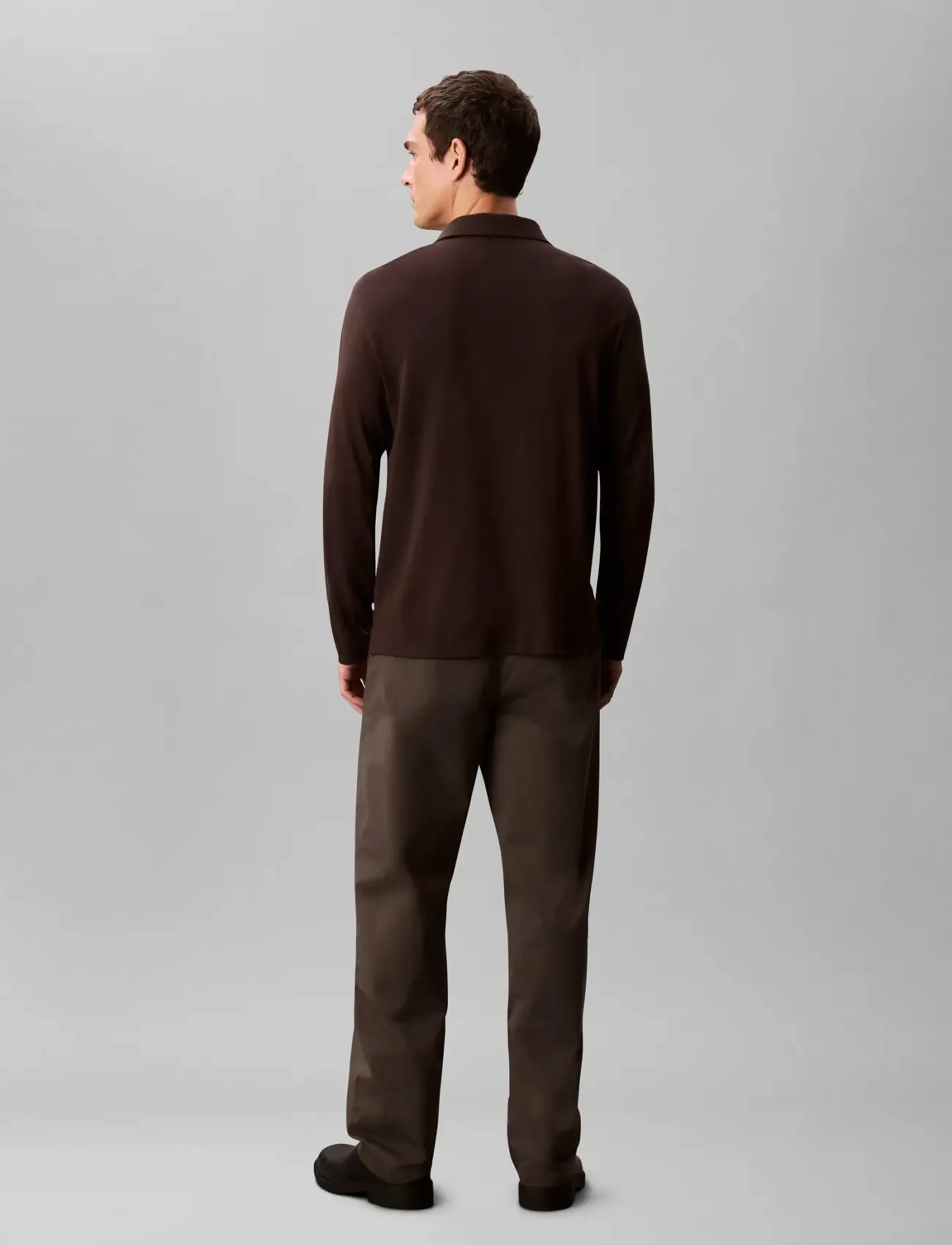 Calvin Klein - LS SUPIMA COTTON SOLID POLO - long-sleeved polos - chocolate torte - 3