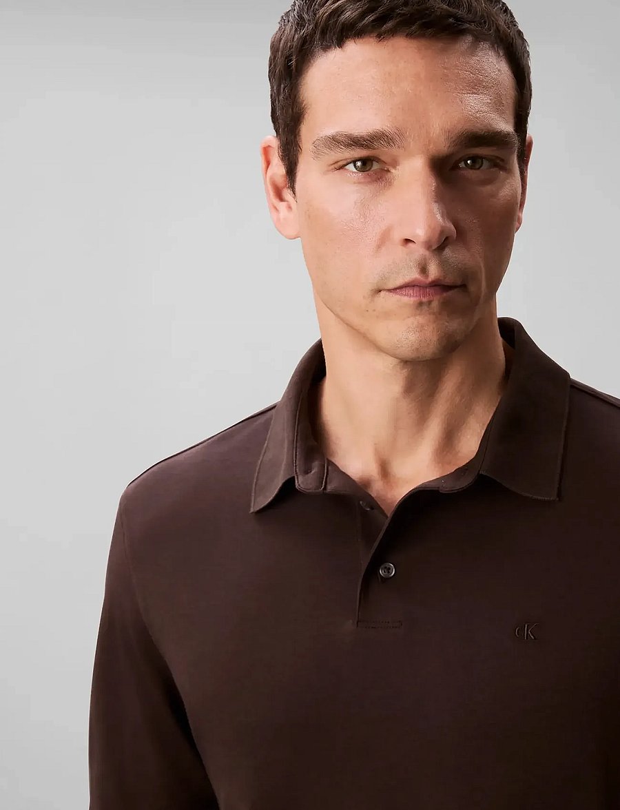 Calvin Klein - LS SUPIMA COTTON SOLID POLO - langærmede poloer - chocolate torte - 4