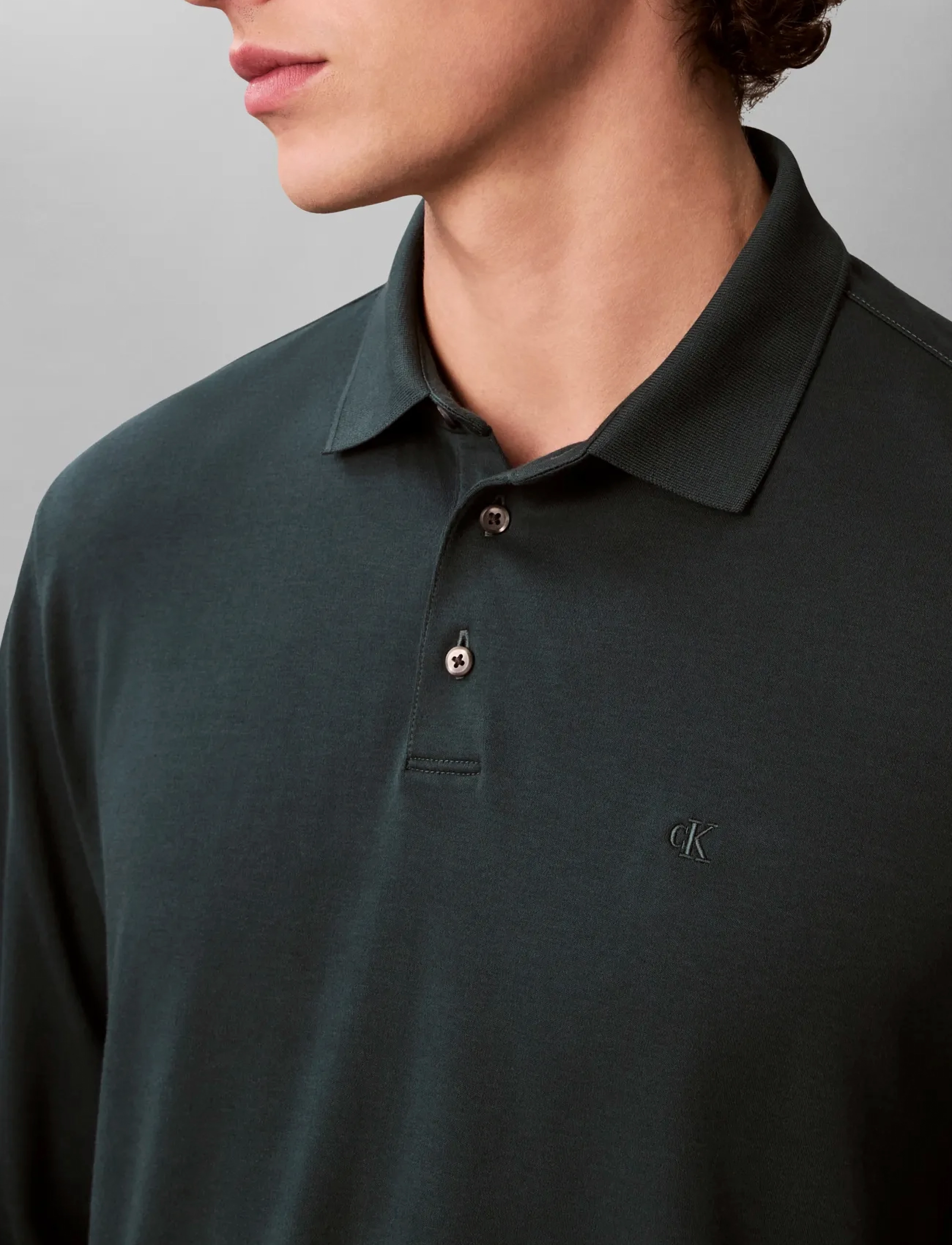 Calvin Klein - LS SUPIMA COTTON SOLID POLO - födelsedagspresenter - magical forest - 4