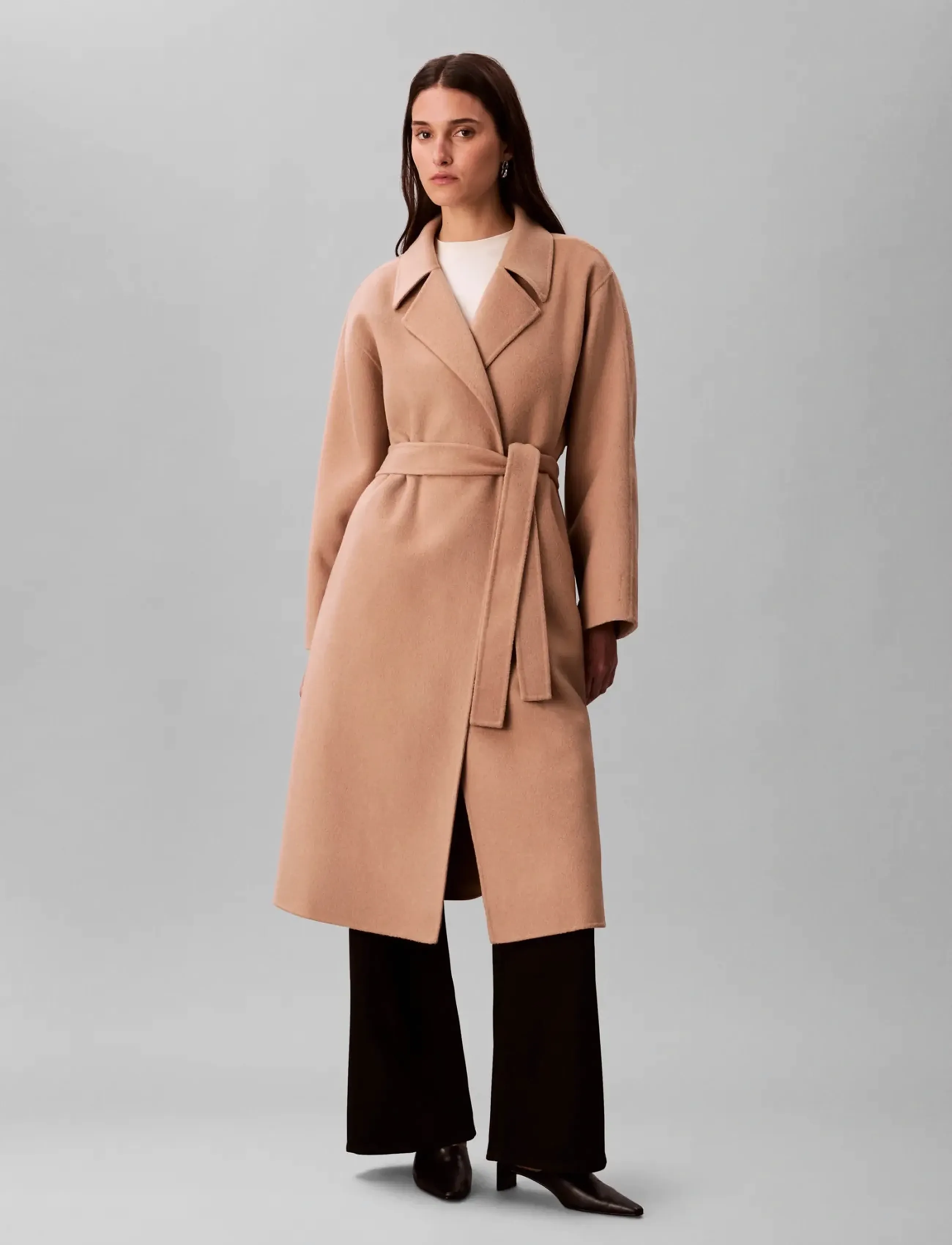 Calvin Klein Hero Trench Coat-Dbl Face Wool -, M, Beige, Frakker > Uldfrakker, Dame