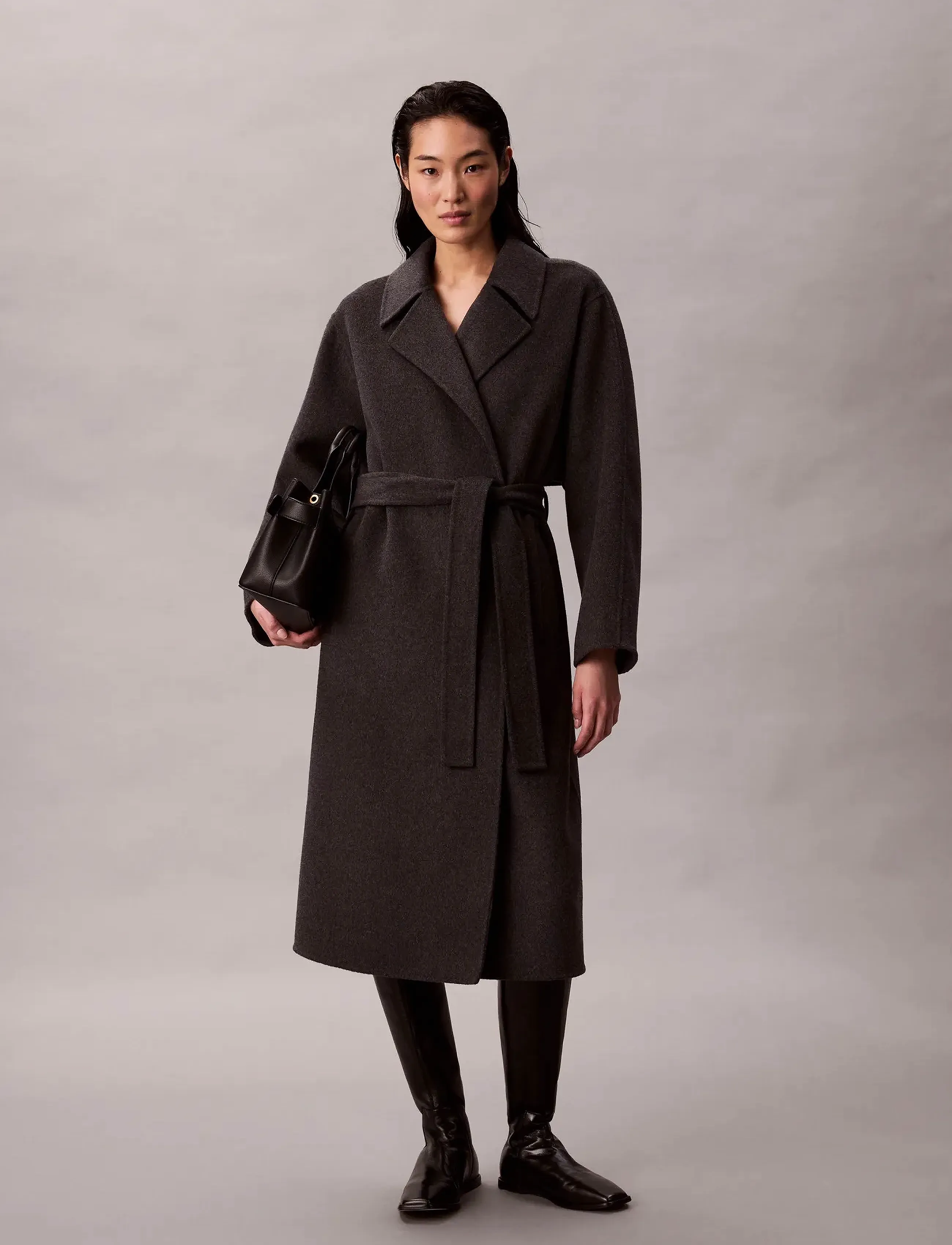 Calvin Klein Hero Trench Coat-Dbl Face Wool -, S, Grey, Frakker > Uldfrakker, Dame