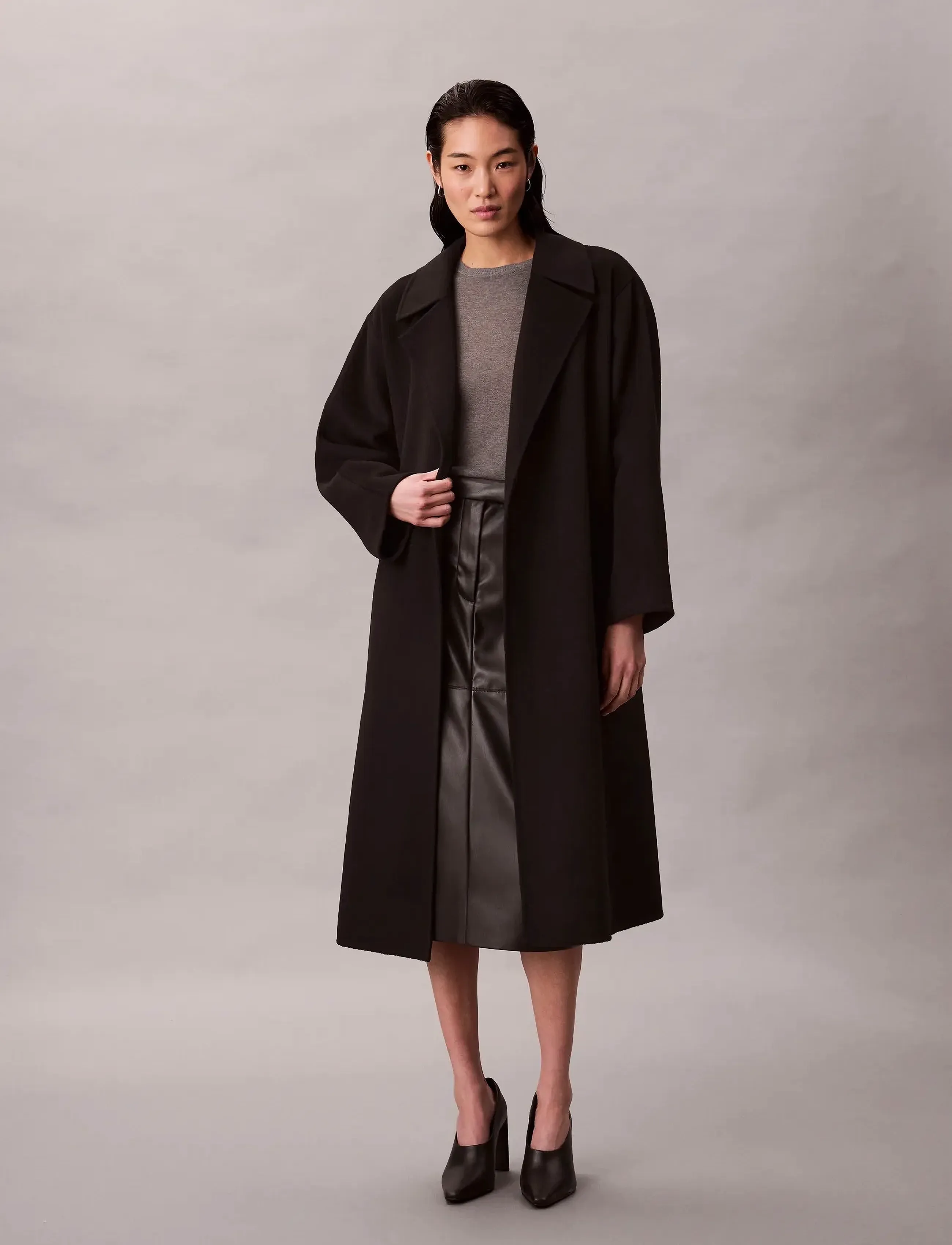 Calvin Klein Hero Trench Coat-Dbl Face Wool -, XXL, Black, Frakker > Uldfrakker, Dame
