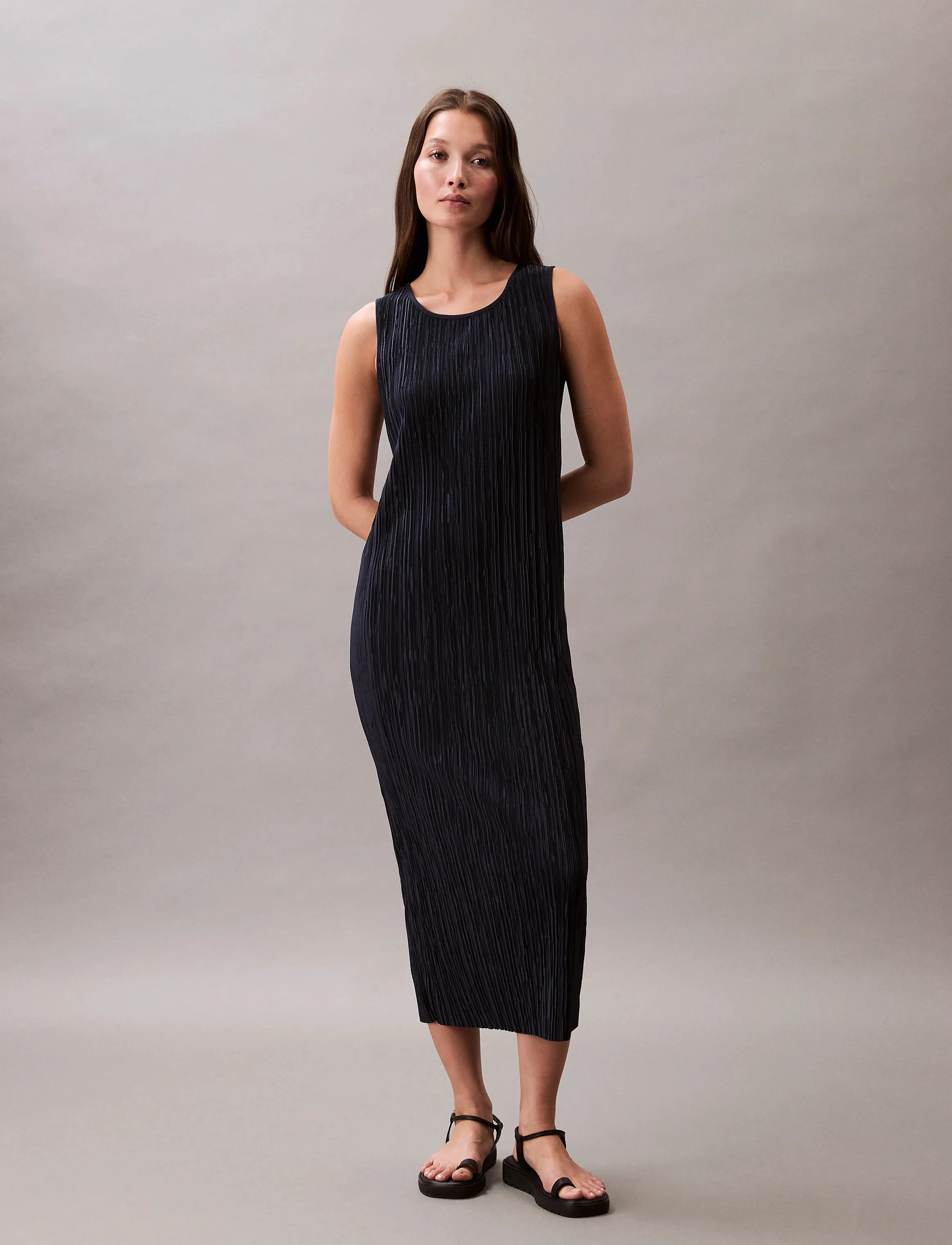 Calvin Klein - Plisse SL Midi Dress - kleitas krekli - sky captain - 3