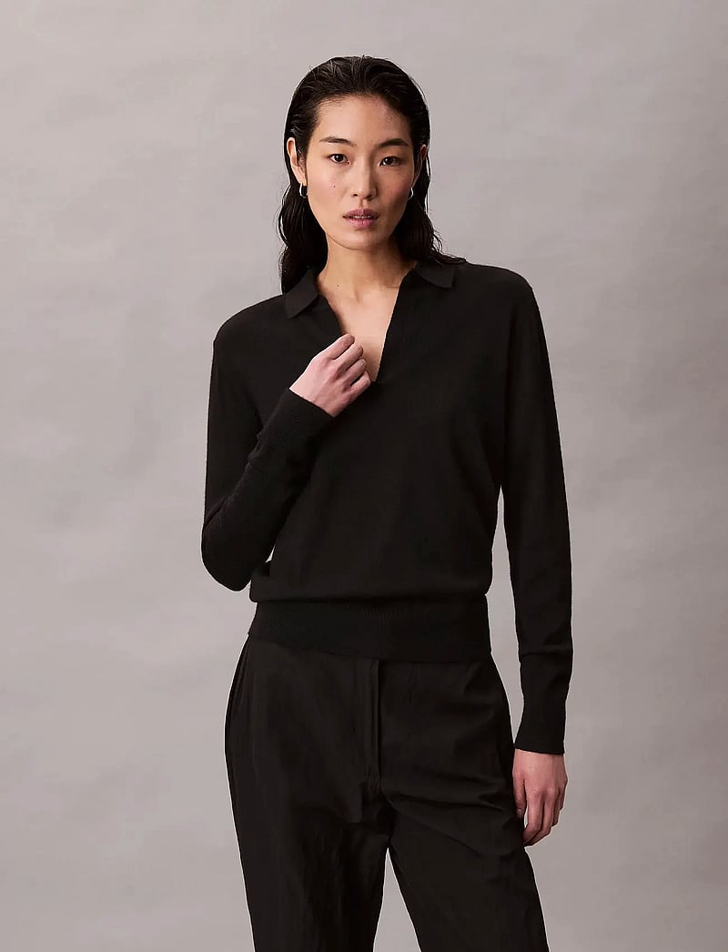 Calvin Klein - LS JNY EXTRAFINE MERINO SWTR 14G - striktrøjer - black - 0