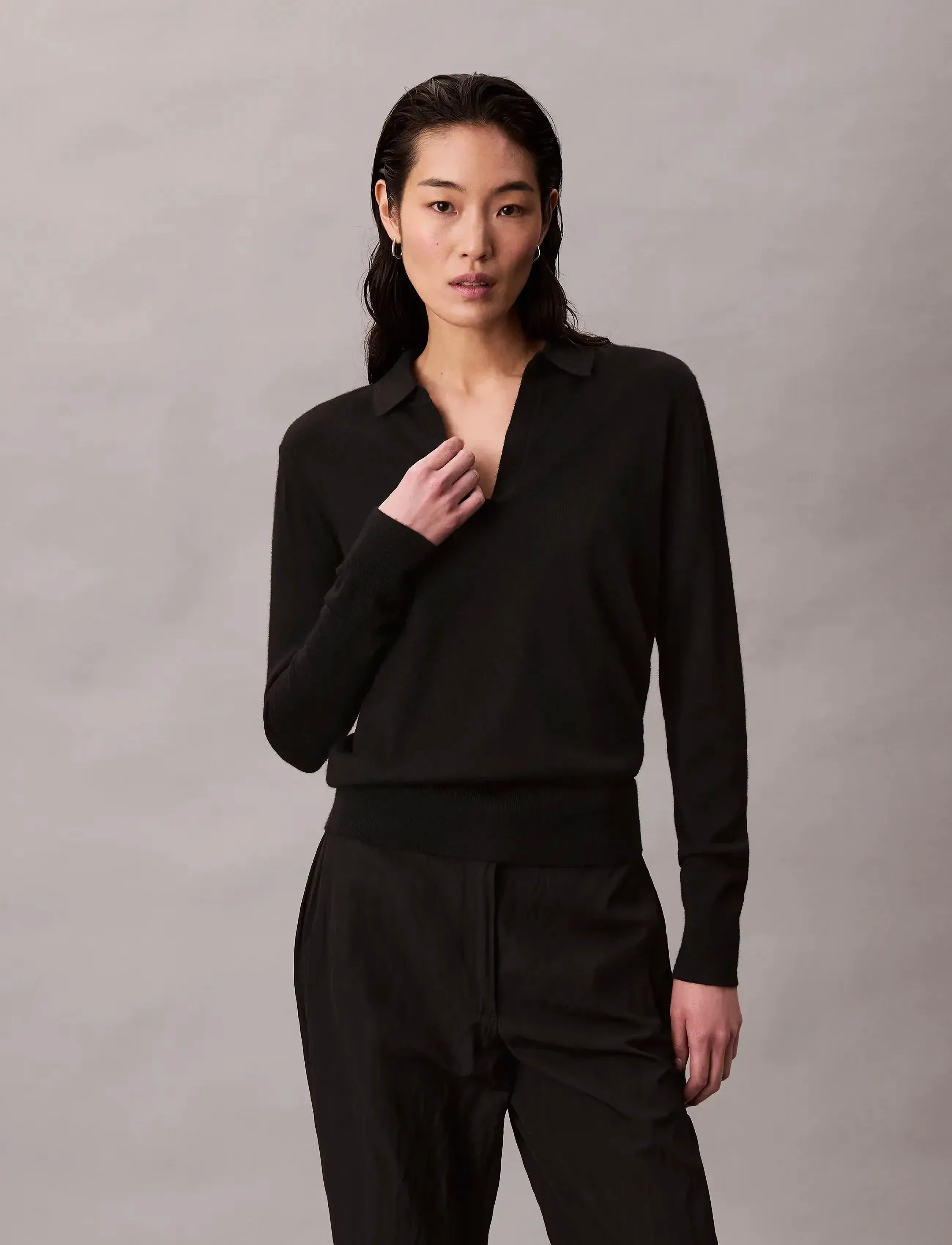 Calvin Klein LS JNY EXTRAFINE MERINO SWTR 14G - Calvin Klein - BLACK / black