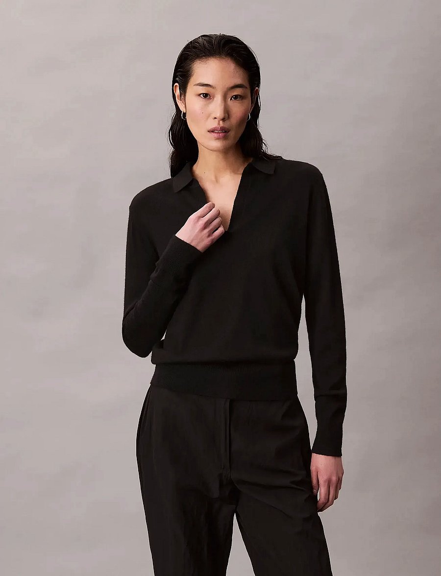 Calvin Klein - LS JNY EXTRAFINE MERINO SWTR 14G - stickade tröjor - black - 0