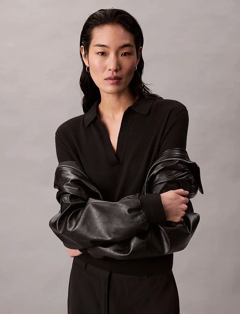 Calvin Klein - LS JNY EXTRAFINE MERINO SWTR 14G - striktrøjer - black - 2