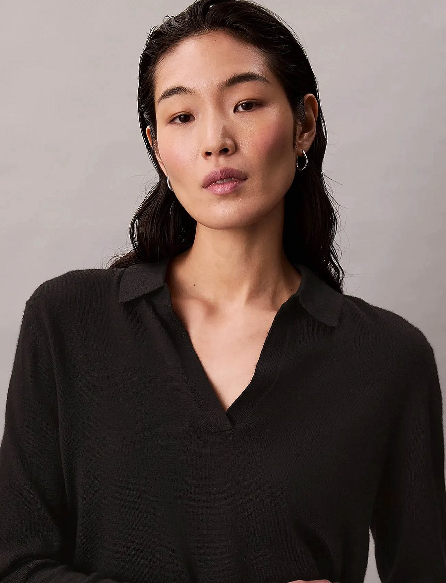 Calvin Klein - LS JNY EXTRAFINE MERINO SWTR 14G - stickade tröjor - black - 4