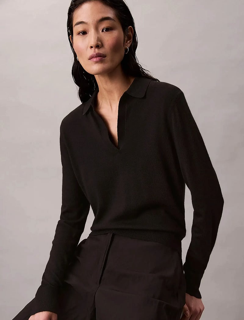 Calvin Klein - LS JNY EXTRAFINE MERINO SWTR 14G - striktrøjer - black - 5