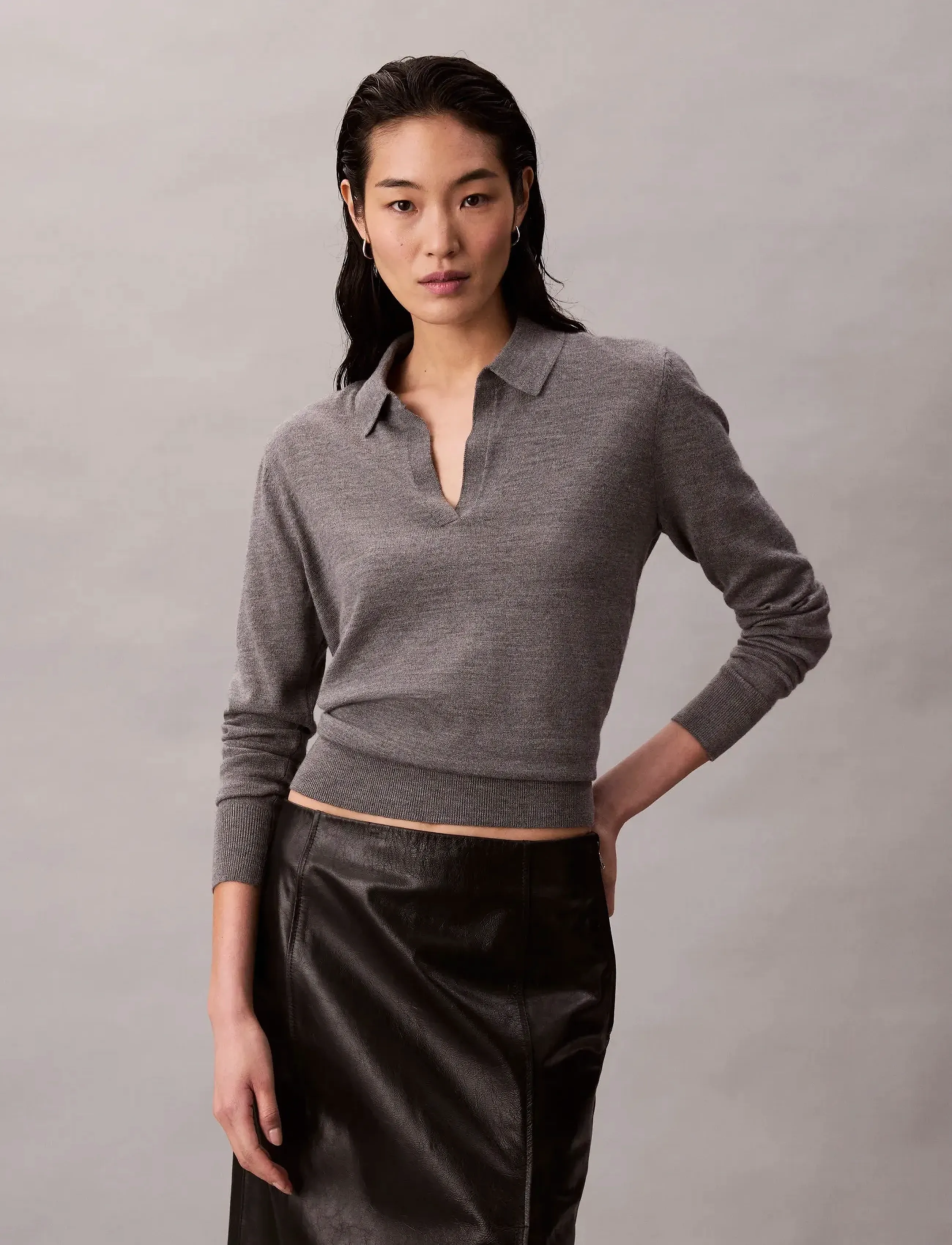 Calvin Klein LS JNY EXTRAFINE MERINO SWTR 14G - Knitwear - MEDIUM GREY HEATHER / grey