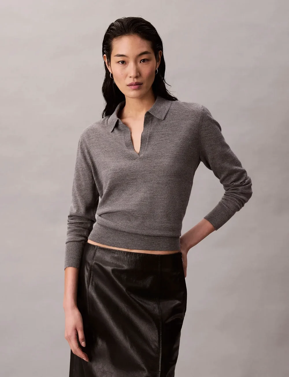 Calvin Klein - LS JNY EXTRAFINE MERINO SWTR 14G - stickade tröjor - medium grey heather - 0