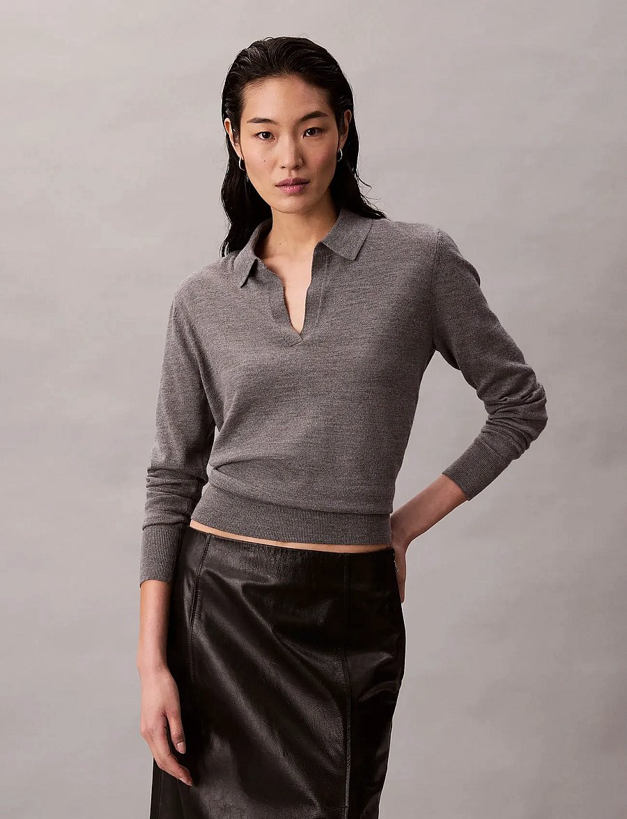 Calvin Klein - LS JNY EXTRAFINE MERINO SWTR 14G - sviitrid - medium grey heather - 0