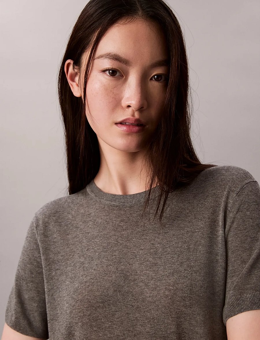 Calvin Klein - Fine Gauge Viscose Short Sleeve - blūzes ar īsām piedurknēm - b30 grey heather - 4