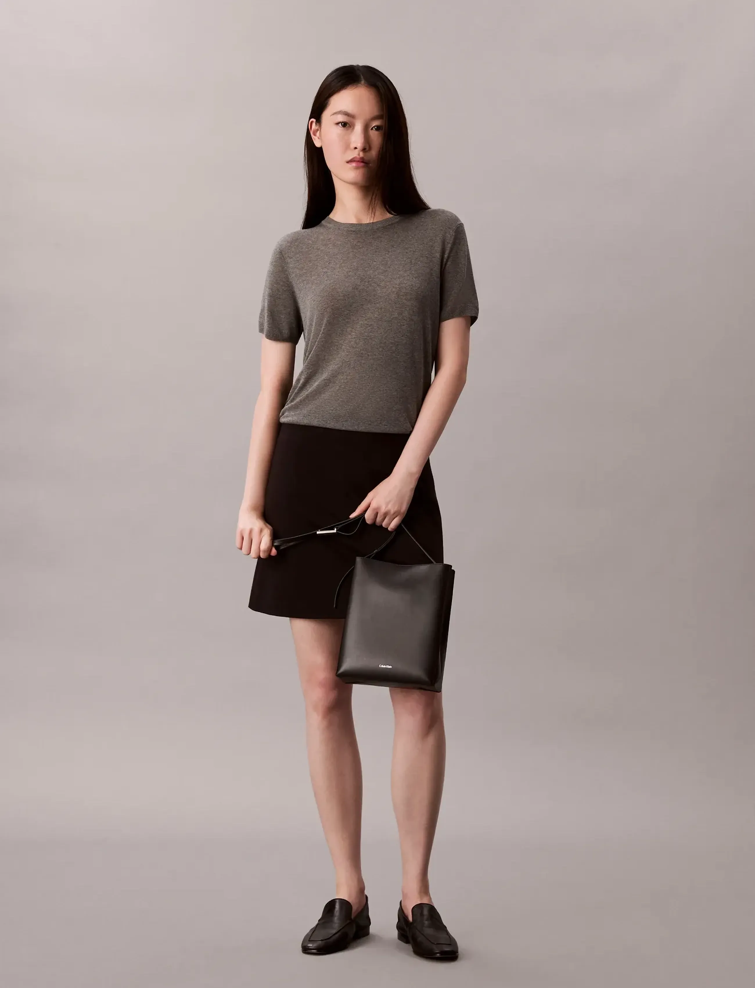 Calvin Klein - Fine Gauge Viscose Short Sleeve - lühikeste varrukatega pluusid - b30 grey heather - 5