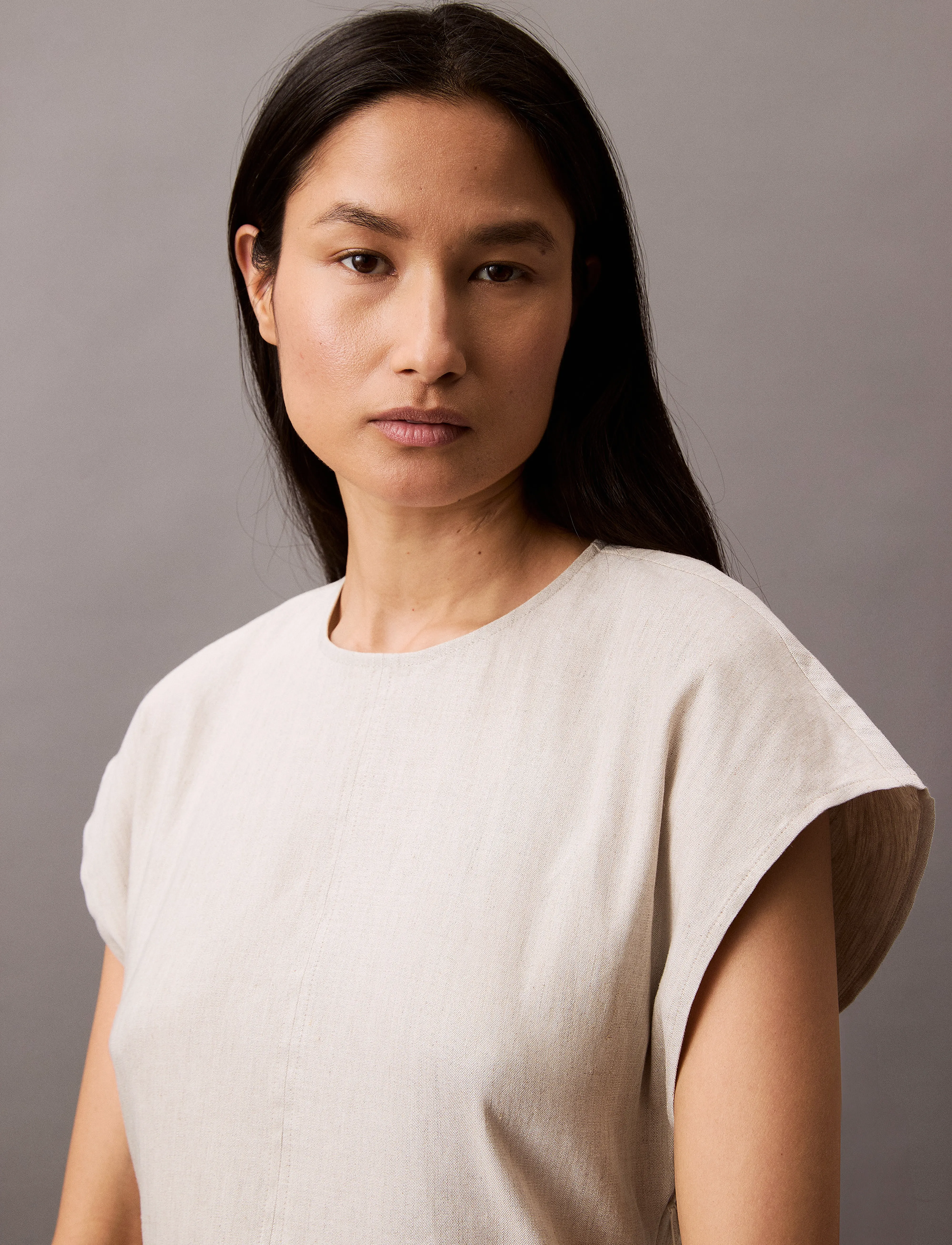Calvin Klein STRETCH LINEN MIDI DRESS - Midikleider - AS HEADER / beige
