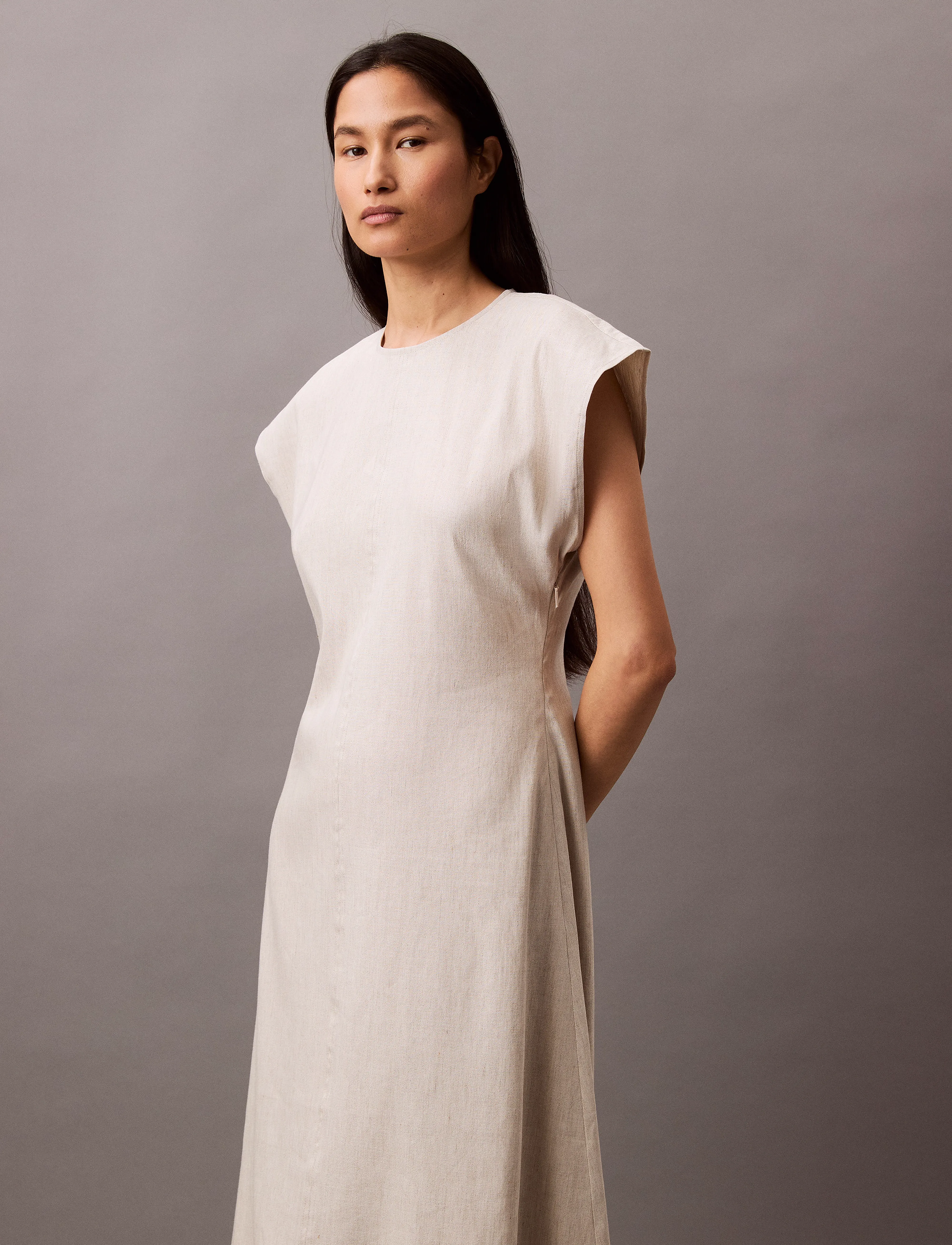 Calvin Klein - STRETCH LINEN MIDI DRESS - midiklänningar - as header - 4