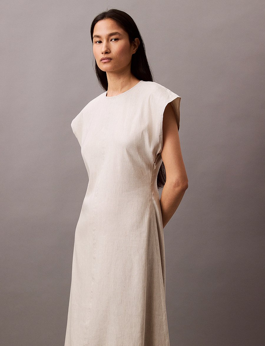 Calvin Klein - STRETCH LINEN MIDI DRESS - midiklänningar - as header - 4