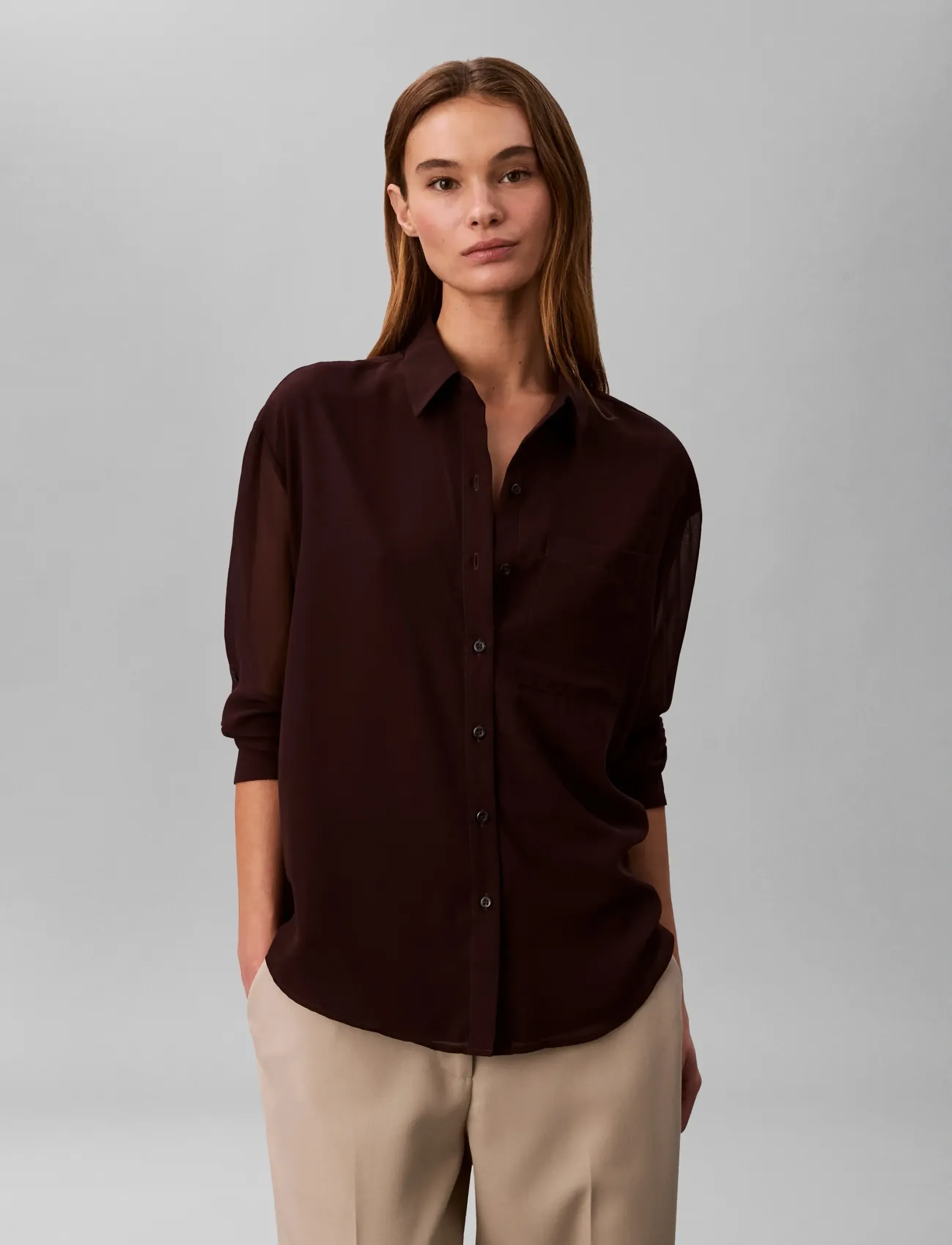 Calvin Klein ROLL SLEEVE UTILITY POCKET BLOUS - Blusen & Hemden - MOCHA BROWN / brown