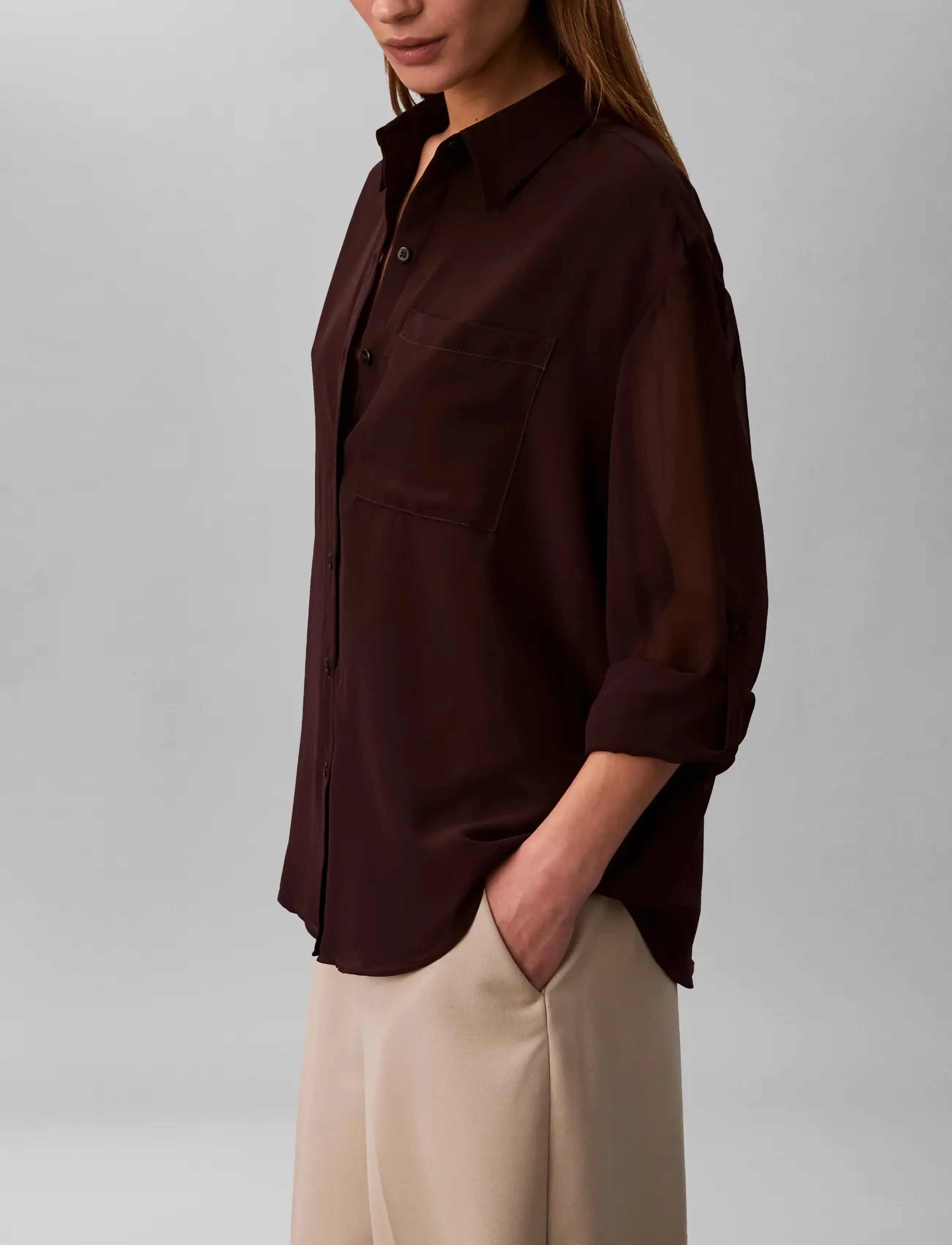 Calvin Klein - ROLL SLEEVE UTILITY POCKET BLOUS - langærmede bluser - mocha brown - 4