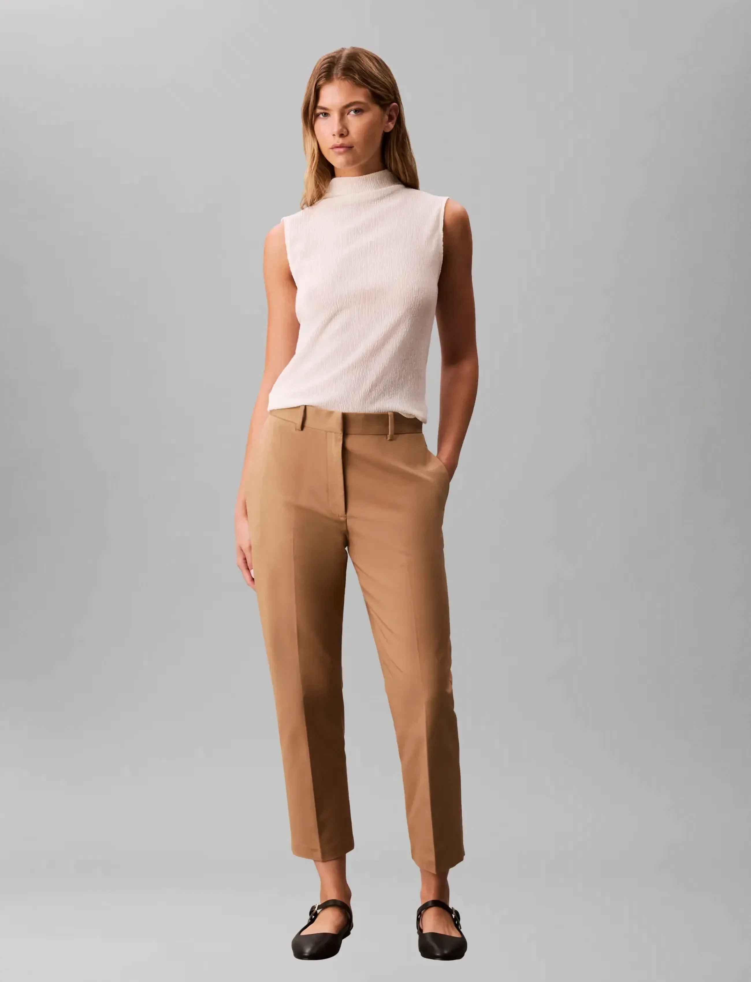 Calvin Klein Straight Leg Stretch Chino Pant, 34, Beige, Bukser > Chinos, Dame