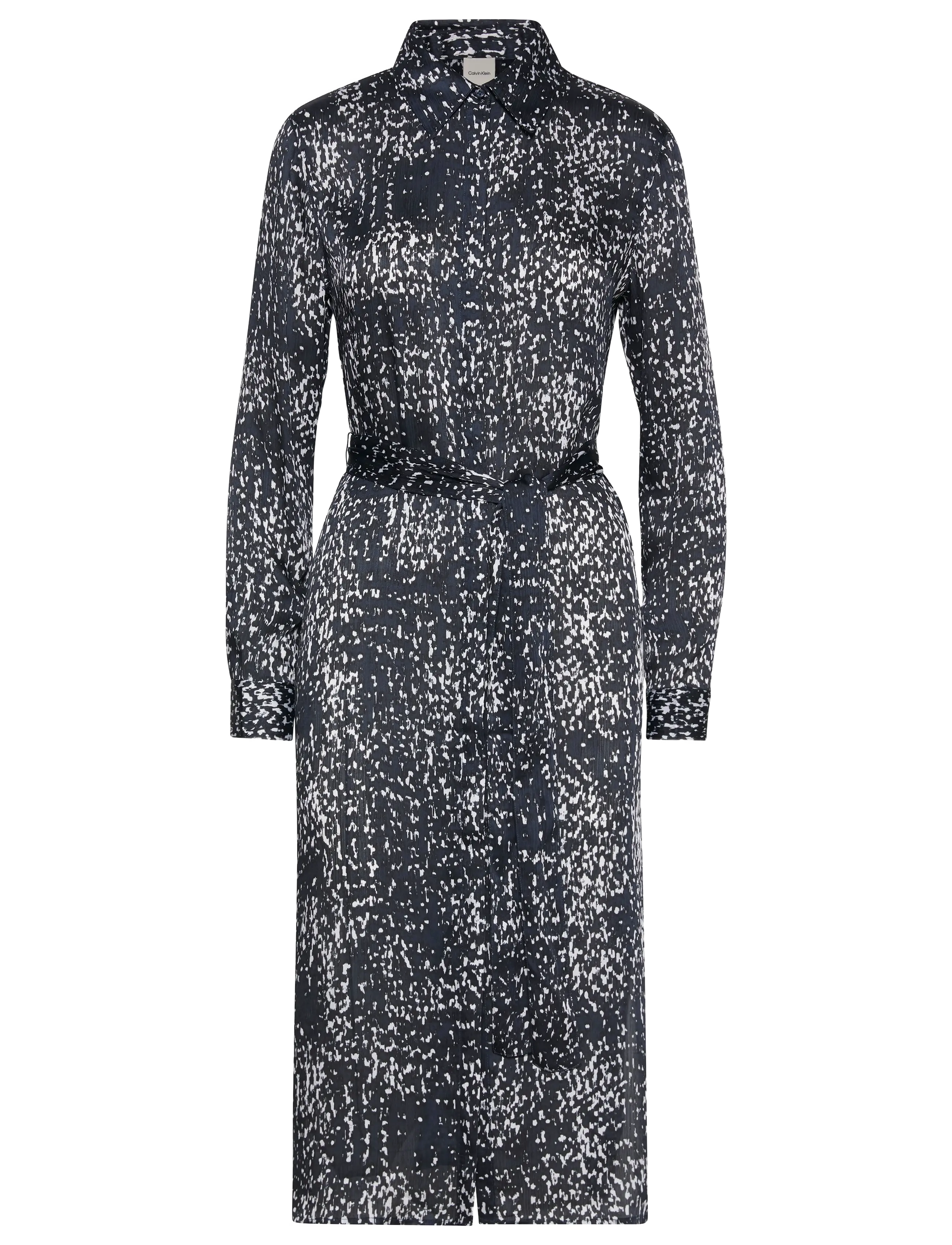 Calvin Klein Printed Textured Satin Ls Shirtd, XS, Dresses, Schwarz - Knee-length & Midi, Frauen