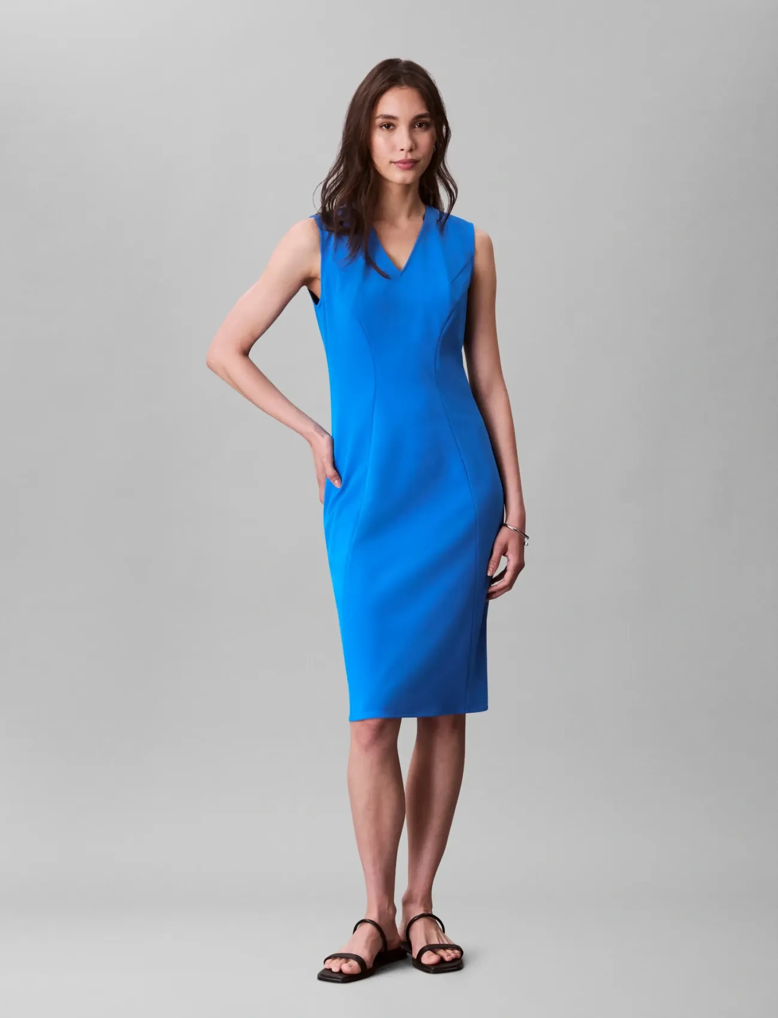 Calvin Klein Scuba Fitted Knee Length Dress, XS, Dresses, Blau - Knee-length & Midi, Frauen