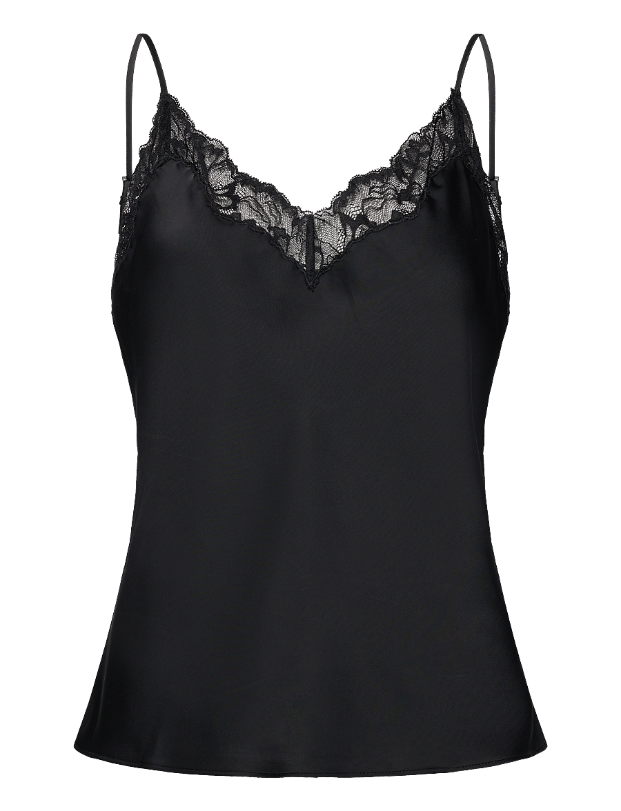 Calvin Klein - Matte Satin Cami with Lace - black w black lace - 1