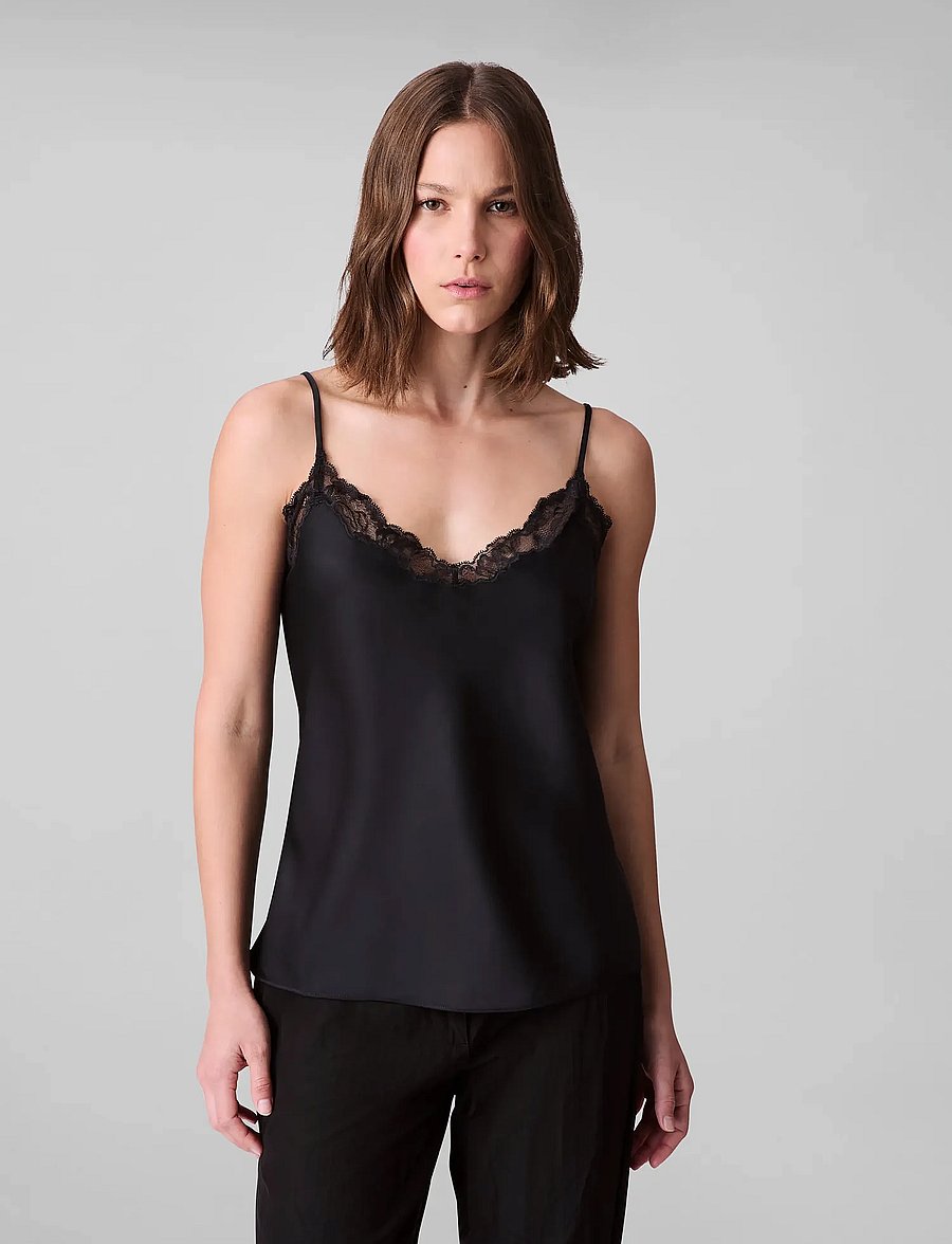 Calvin Klein - Matte Satin Cami with Lace - black w black lace - 0