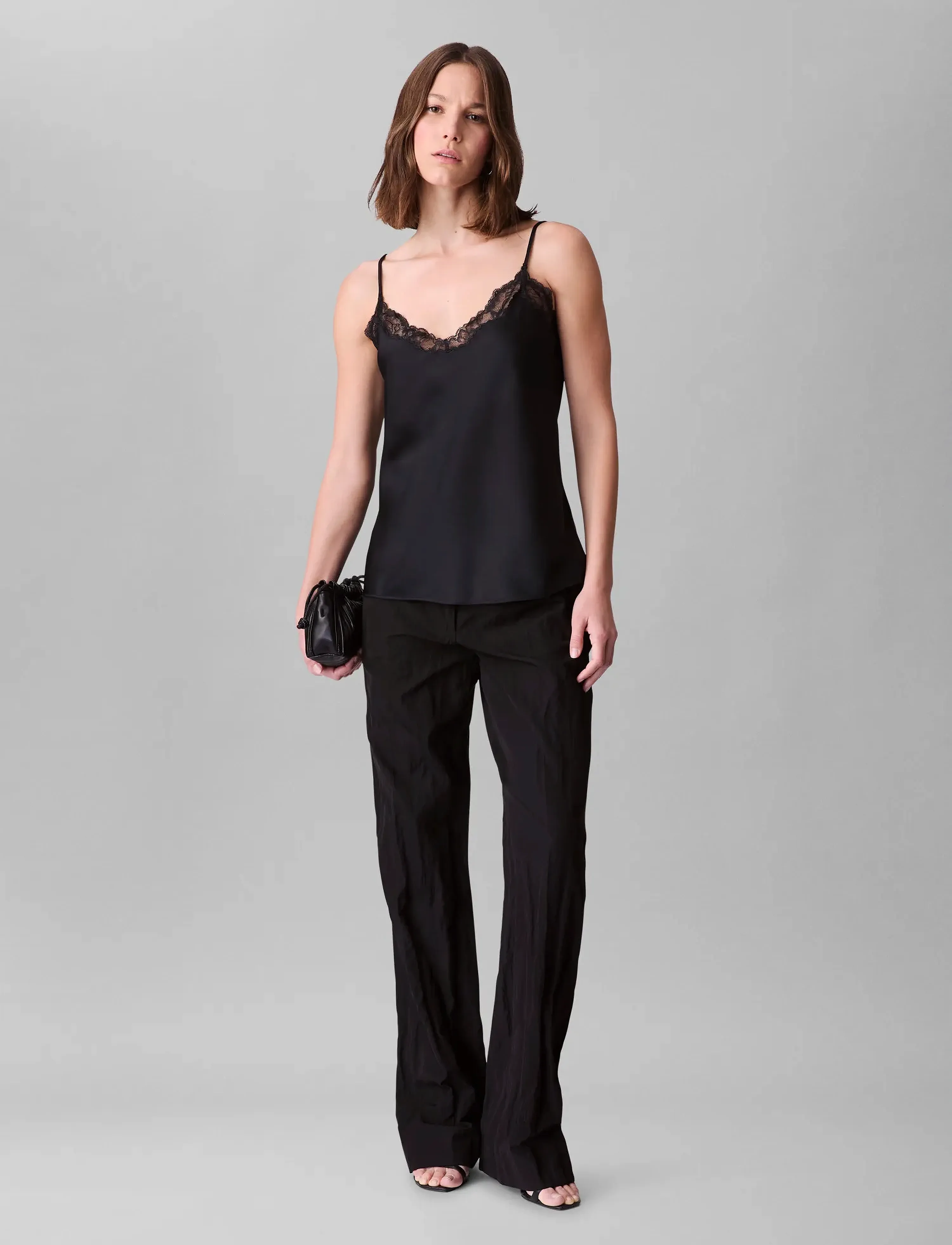 Calvin Klein - Matte Satin Cami with Lace - black w  black lace - 3