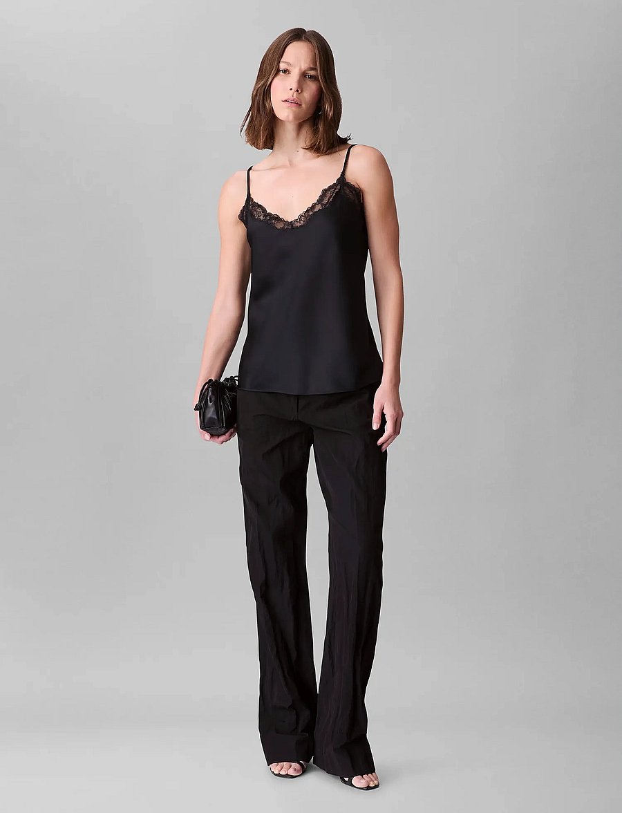 Calvin Klein - Matte Satin Cami with Lace - black w black lace - 3