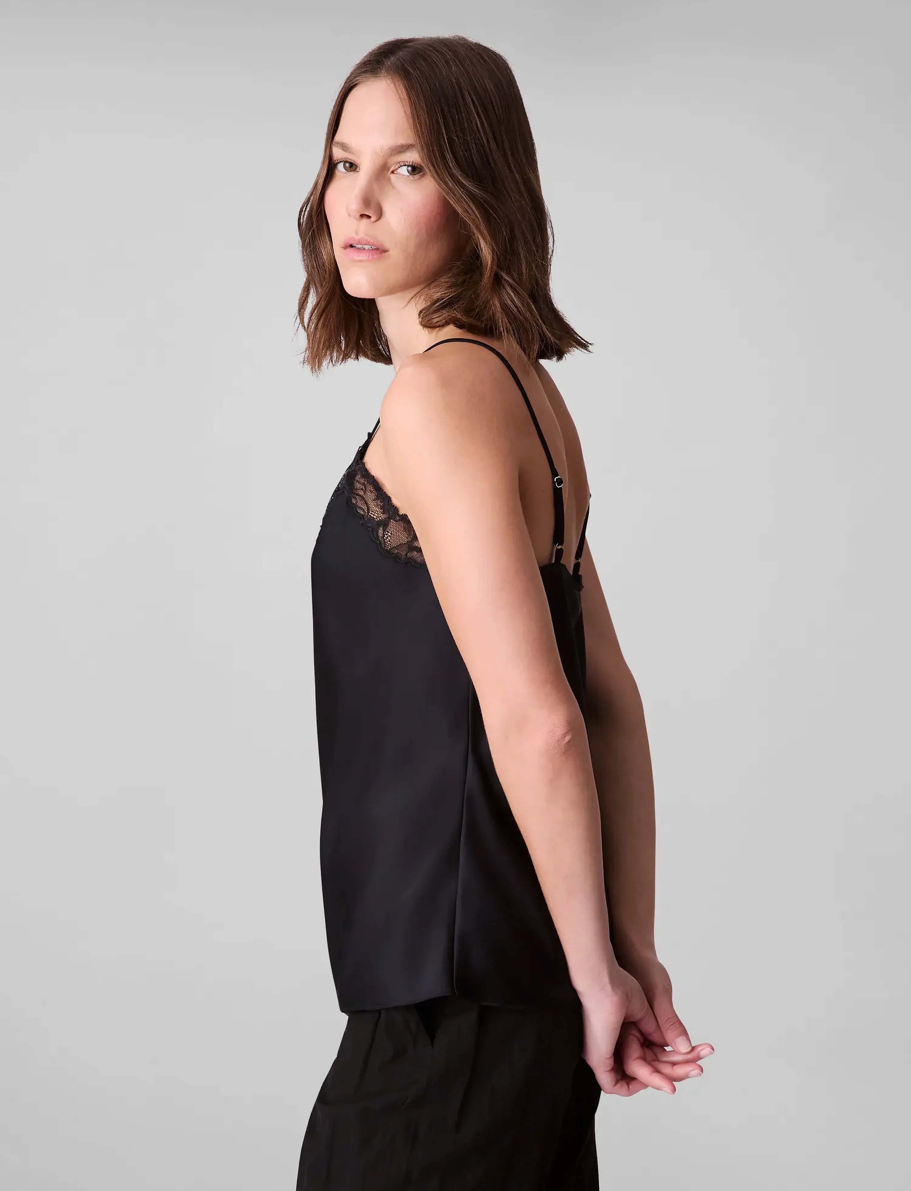 Calvin Klein - Matte Satin Cami with Lace - black w  black lace - 5