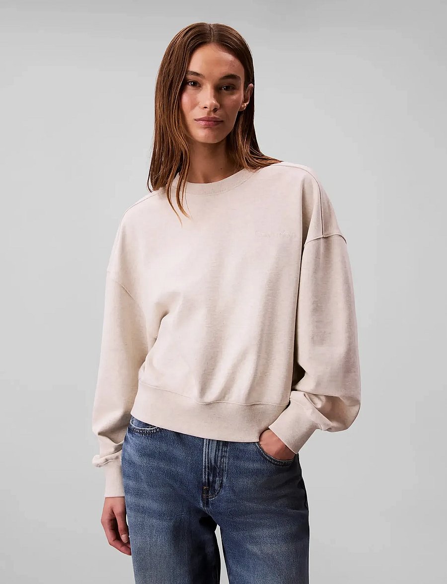 Calvin Klein - A- LOGO EMB FRENCH TERRY CREWNEC - dressipluusid - vanilla heather - 0