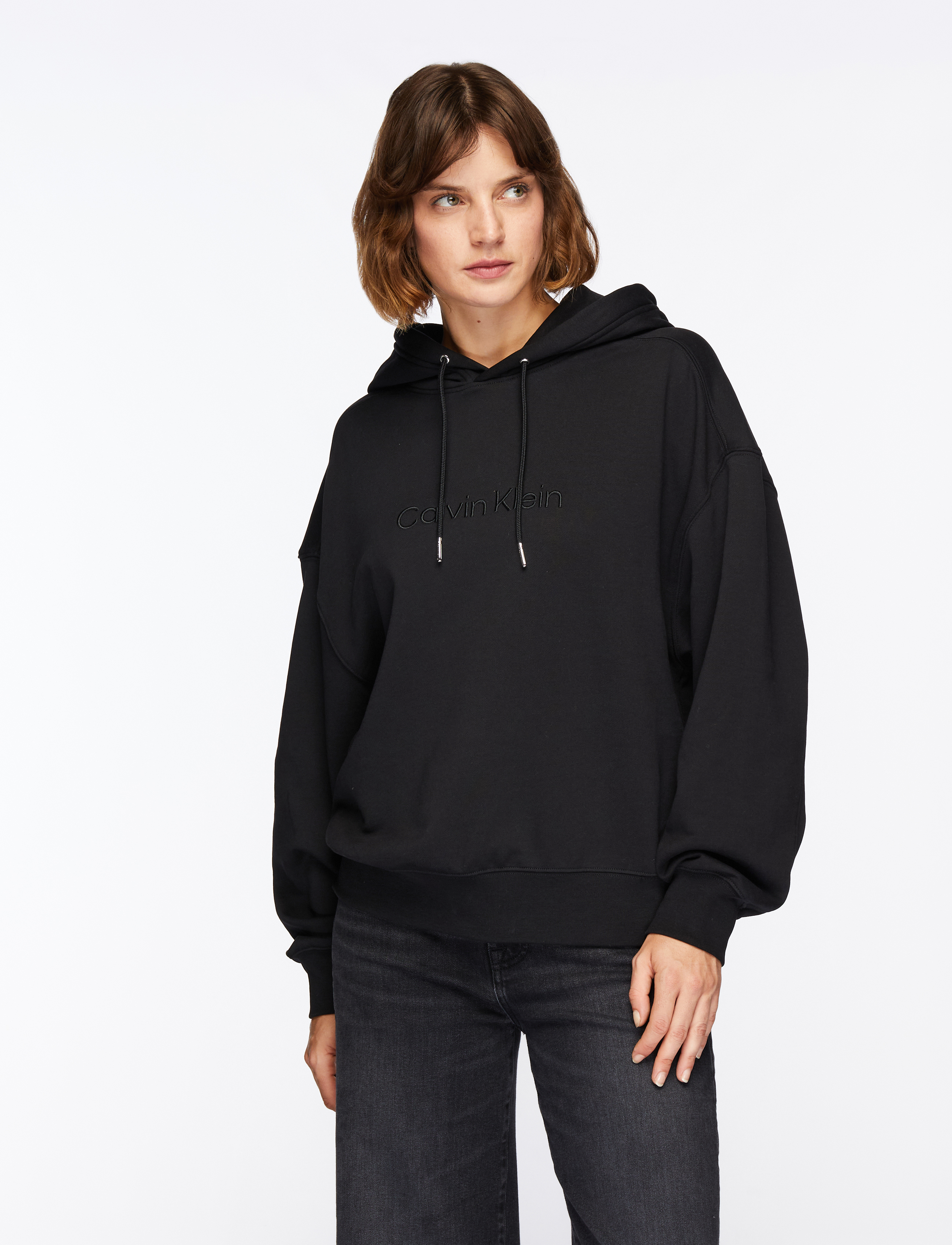 Calvin Klein A- Logo Emb French Terry PO Hood - Sweatshirts - BLACK / black