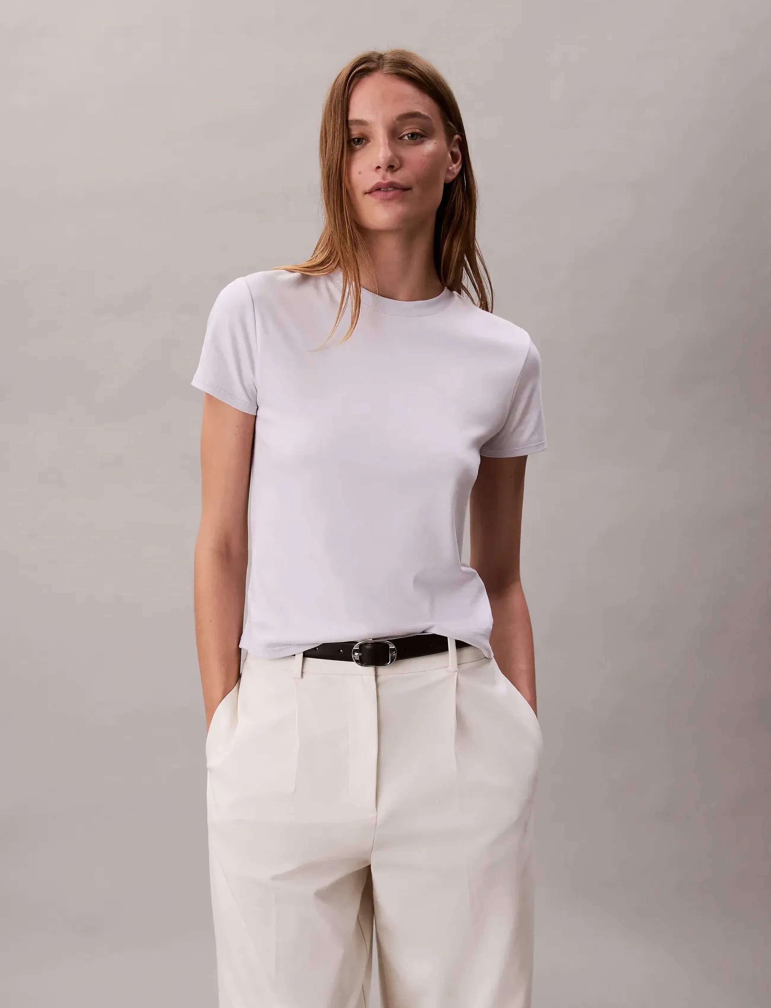 Calvin Klein Ss Supima Crewneck, S, White, T-Shirts & Toppe > Kortærmede, Dame