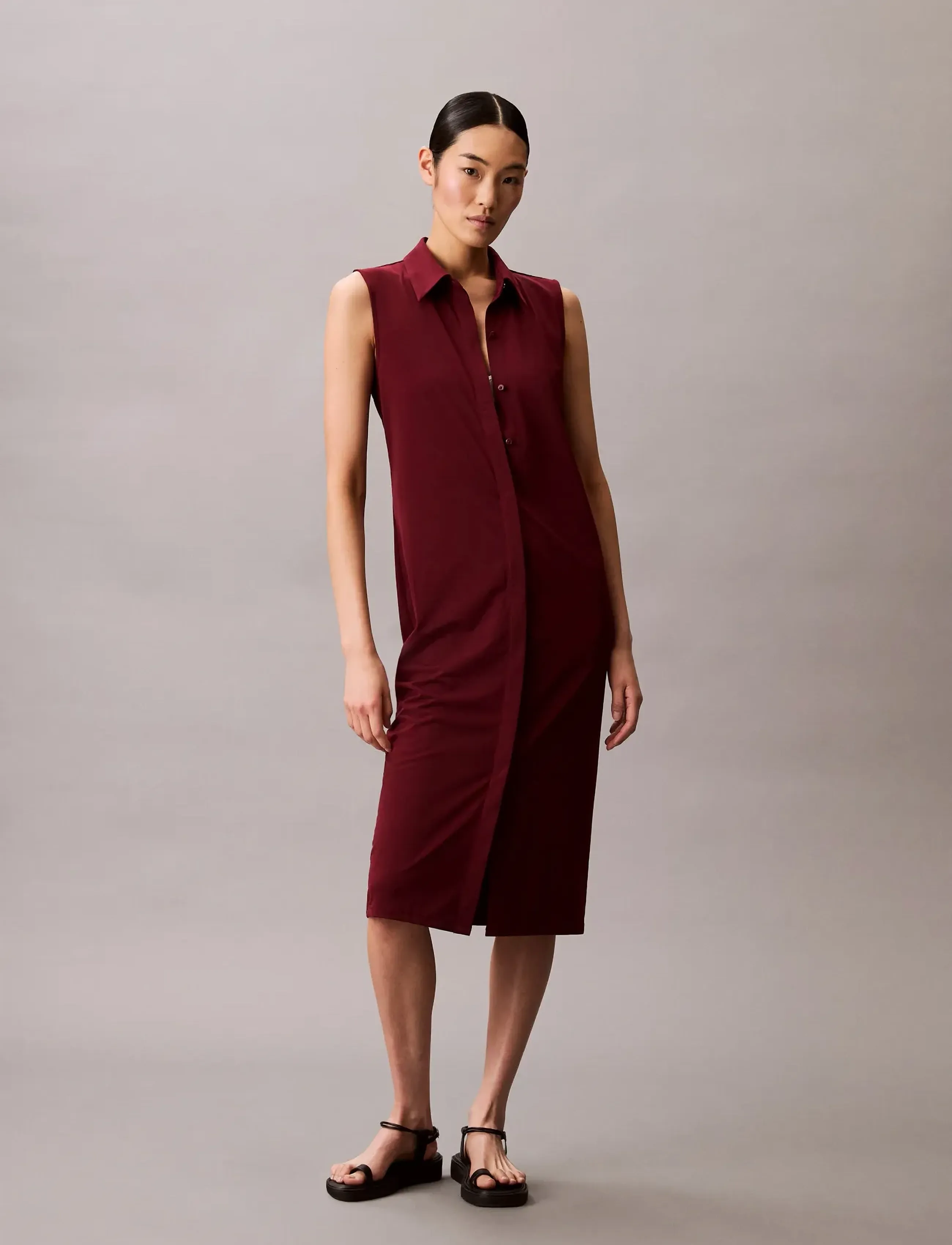 Calvin Klein SL CREPE JERSEY MIDI POLO DRESS - Kontorskläder - DEEP ROUGE / burgundy