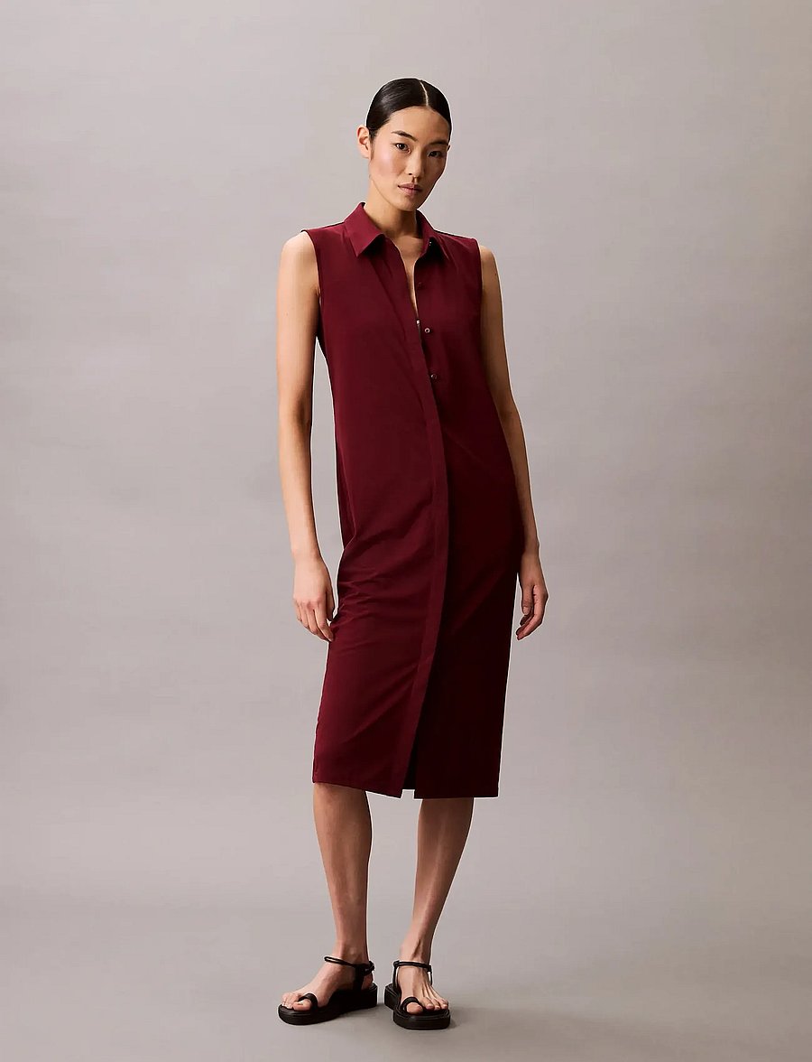 Calvin Klein - SL CREPE JERSEY MIDI POLO DRESS - skjortekjoler - deep rouge - 0