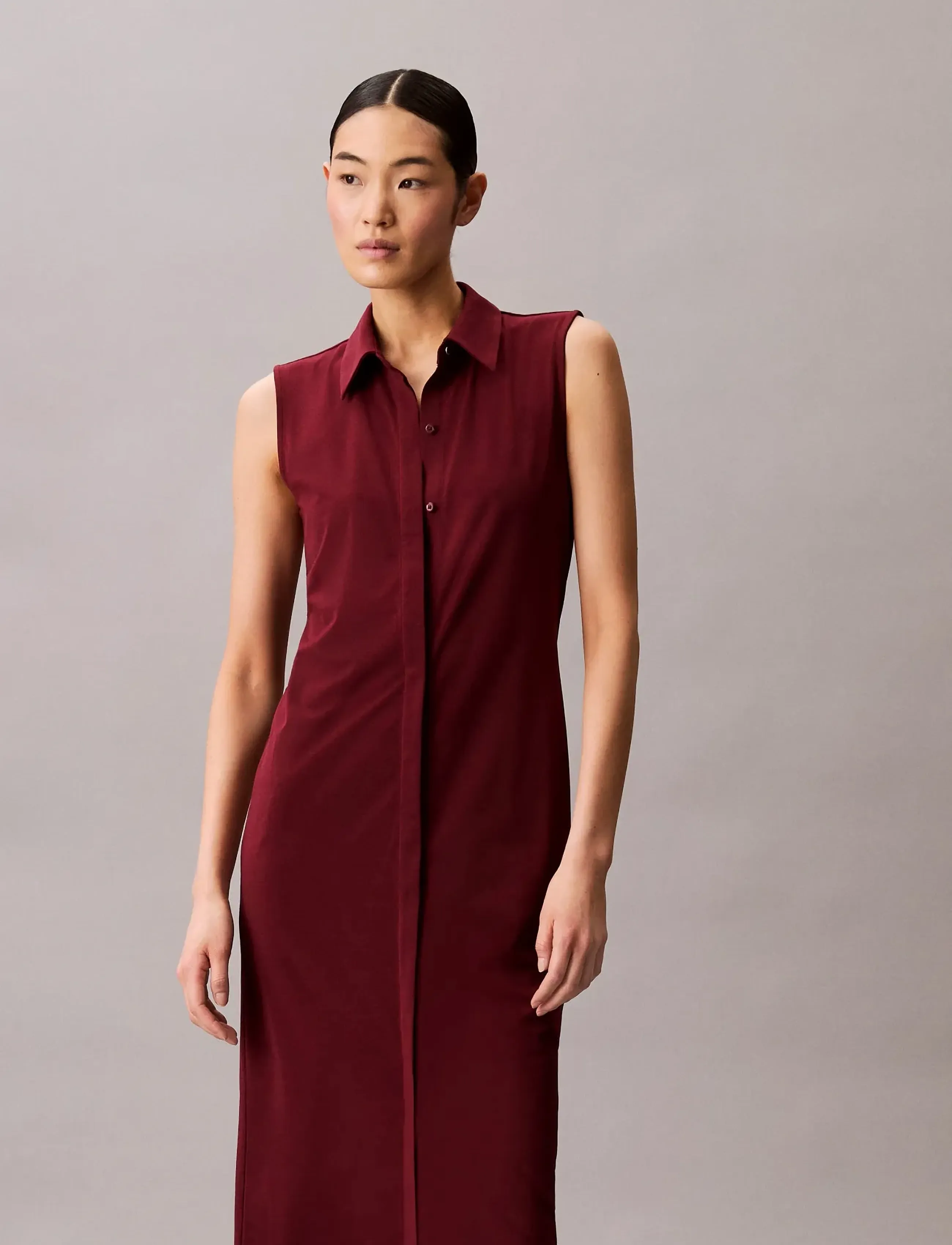 Calvin Klein - SL CREPE JERSEY MIDI POLO DRESS - skjortekjoler - deep rouge - 4