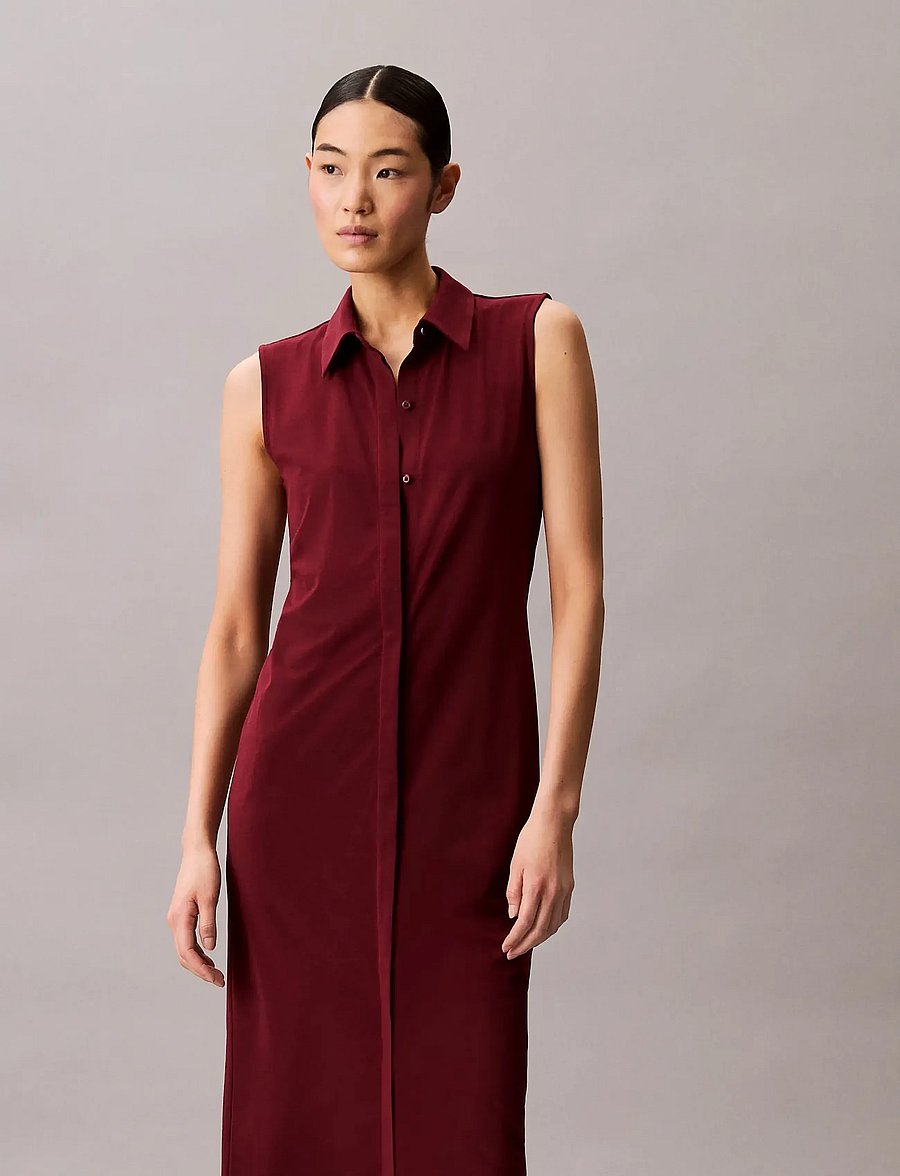 Calvin Klein - SL CREPE JERSEY MIDI POLO DRESS - skjortekjoler - deep rouge - 4