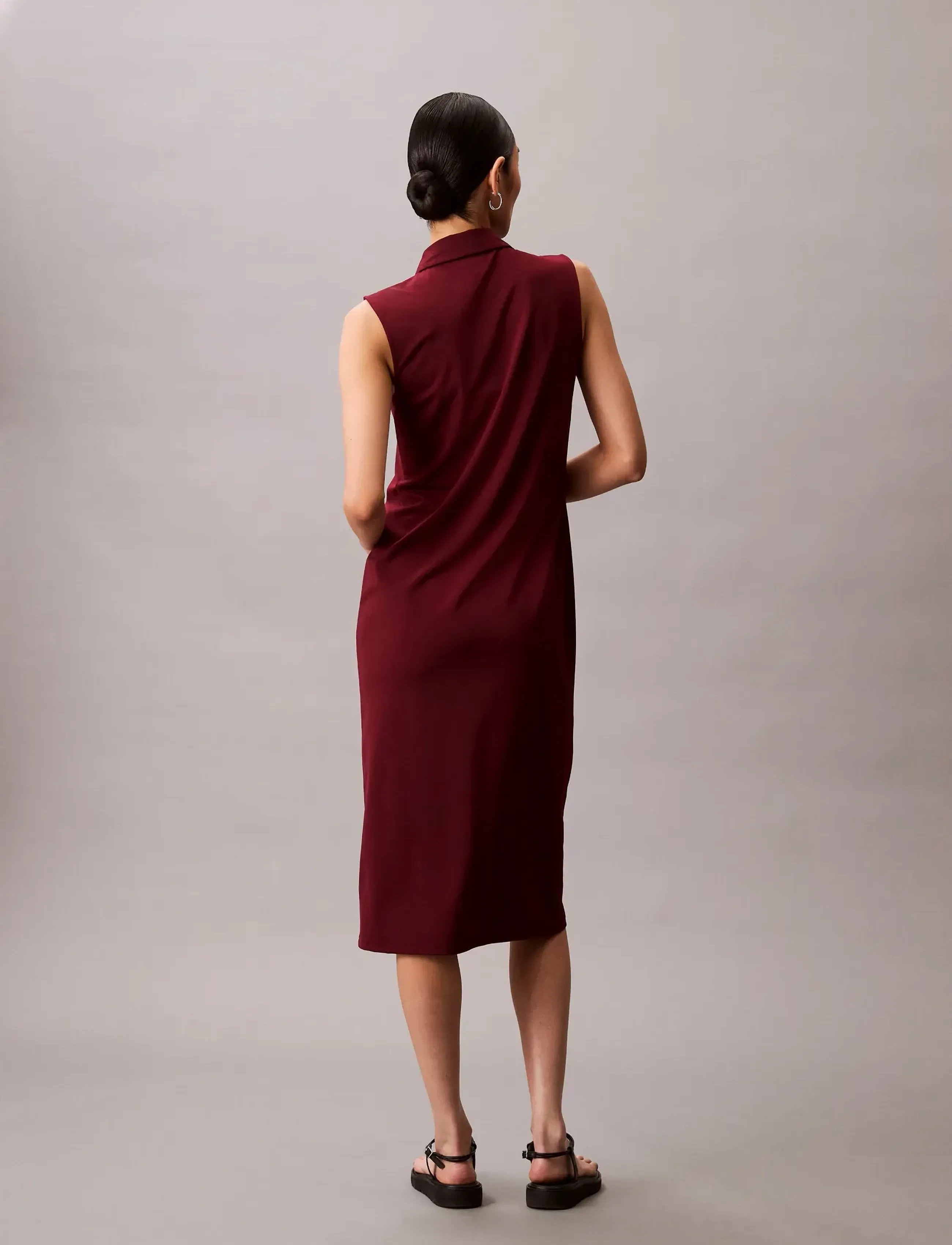 Calvin Klein - SL CREPE JERSEY MIDI POLO DRESS - skjortekjoler - deep rouge - 5