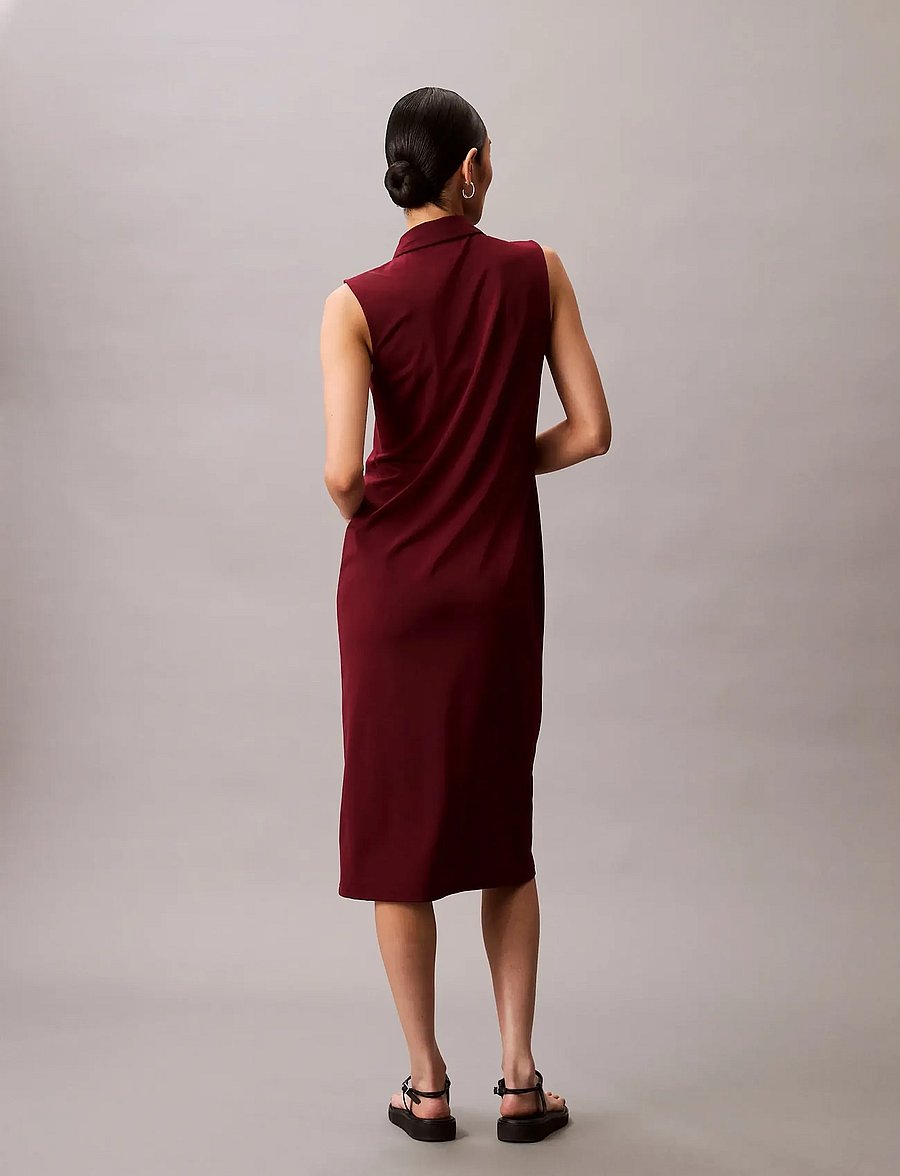Calvin Klein - SL CREPE JERSEY MIDI POLO DRESS - skjortekjoler - deep rouge - 5
