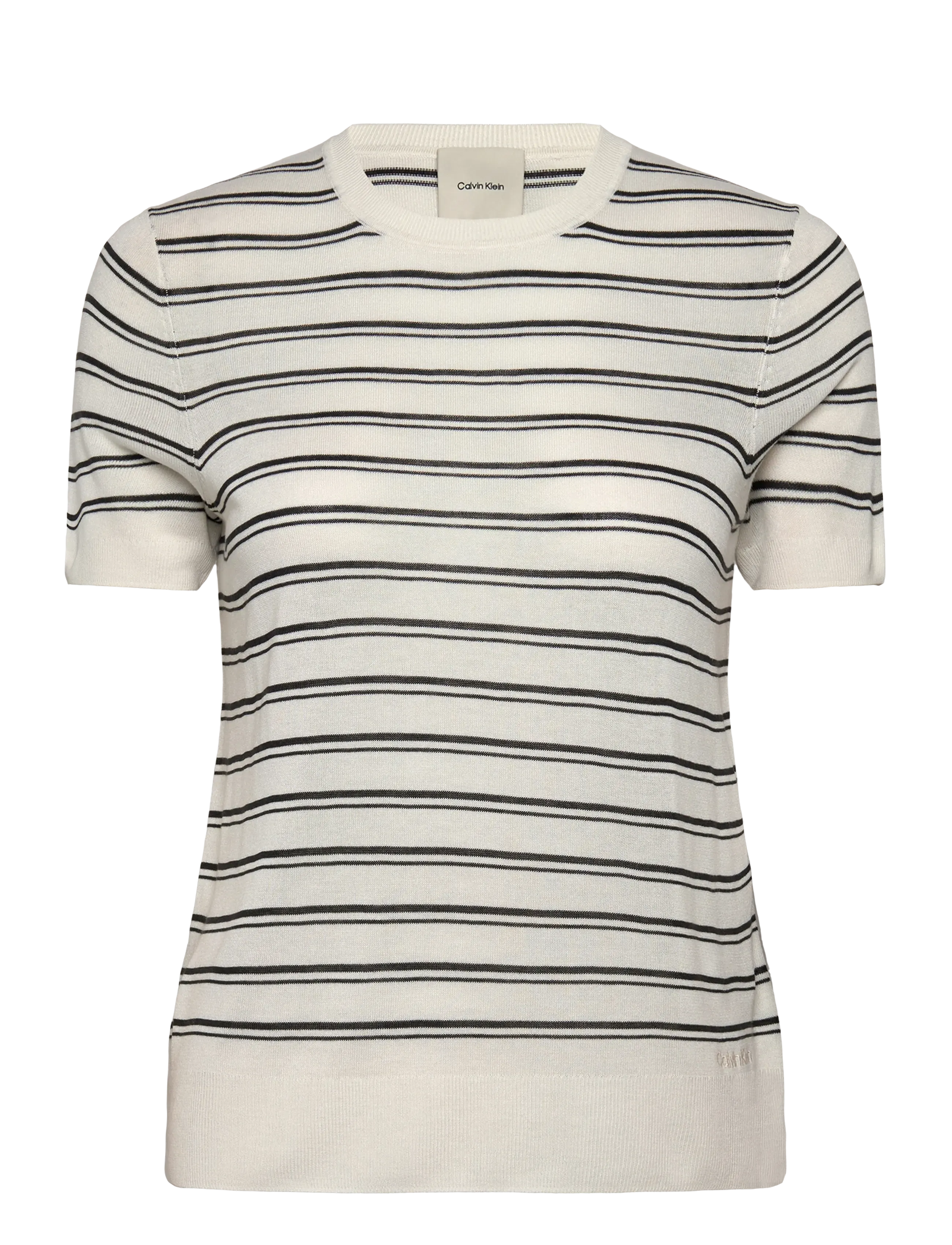 CALVIN KLEIN Viscose Kurz Sleeve Pullover Str Cream - L - Damen