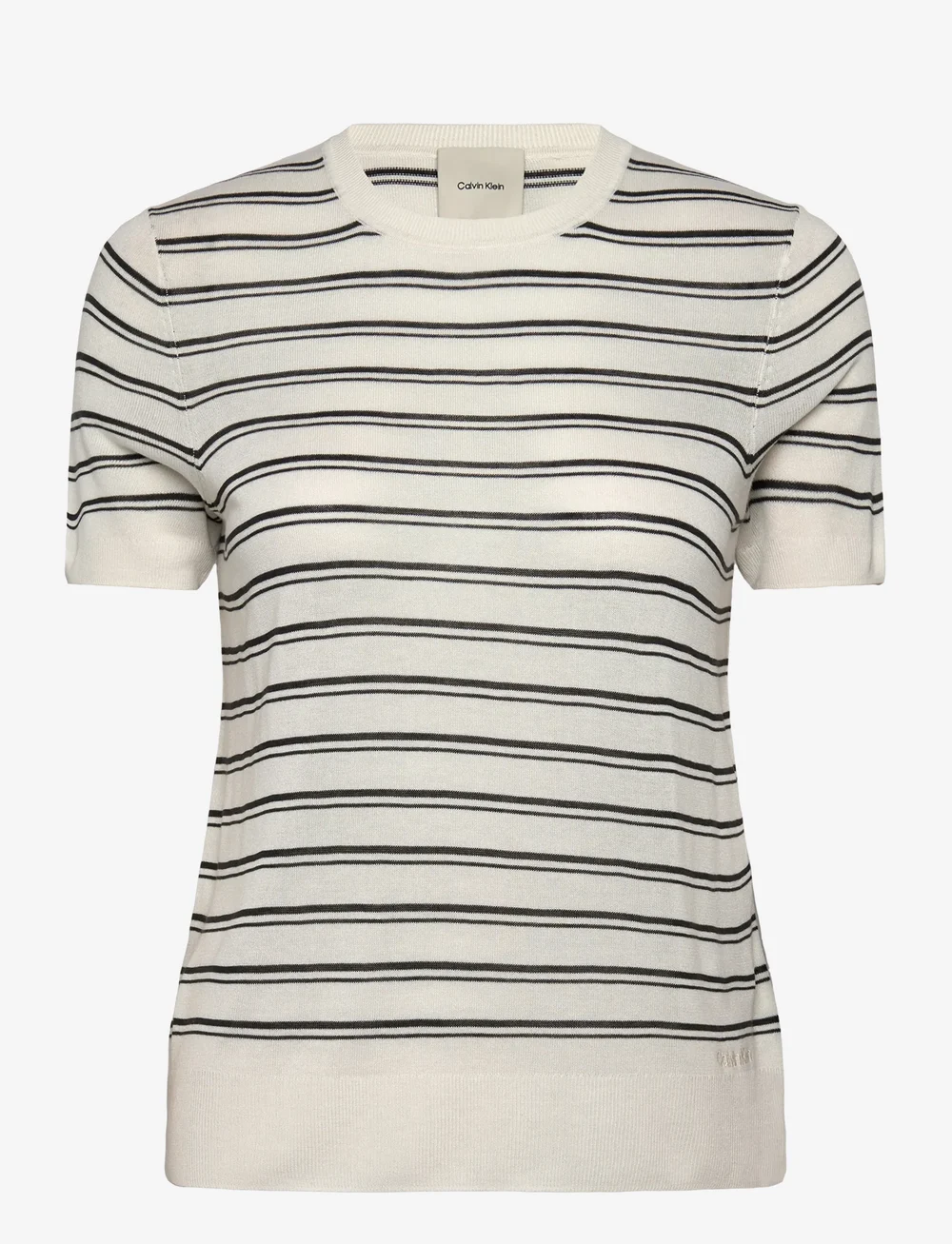 Calvin Klein - Viscose Short Sleeve Sweater Str - pulls - tofu stripe - 1