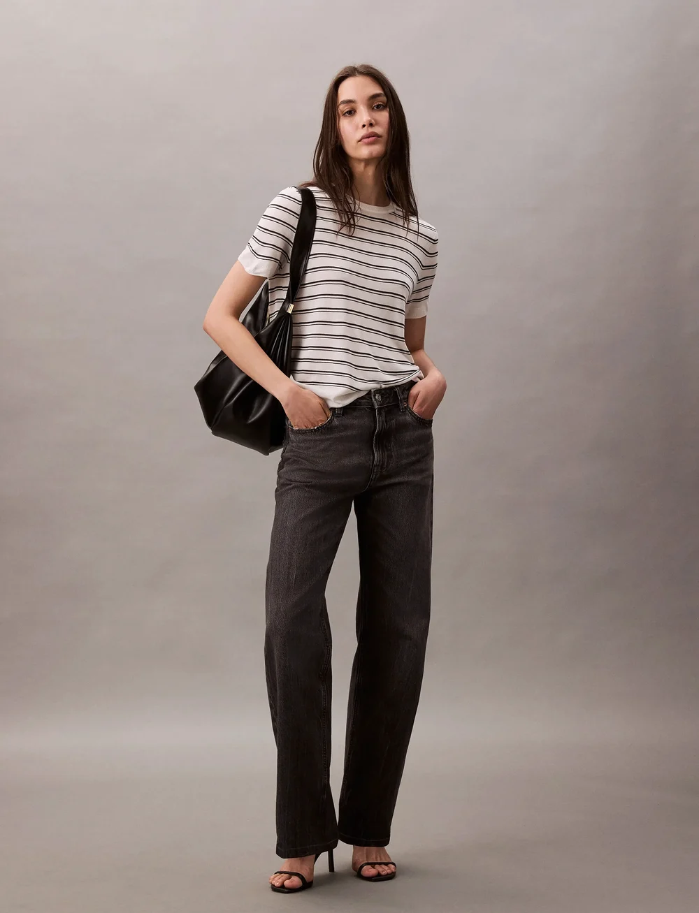 Calvin Klein - Viscose Short Sleeve Sweater Str - pulls - tofu stripe - 0